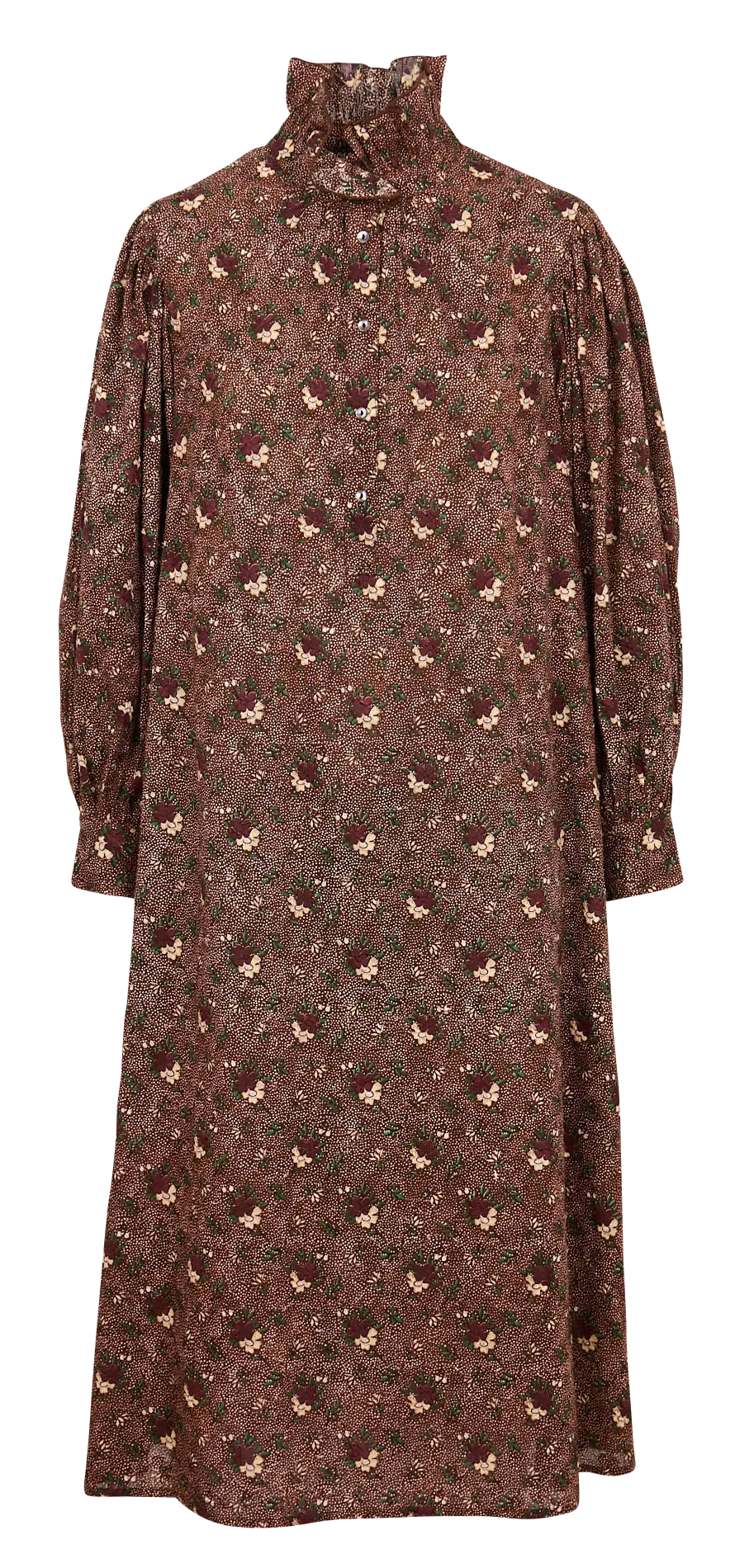 ANTIK BATIK PADDY - Vestido largo recto cuello alto de algodón en marron