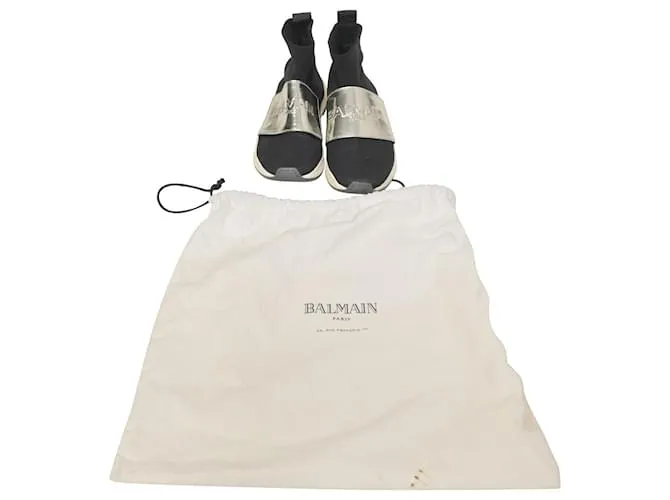 Balmain Zapatillas altas Cameron con logo en relieve en punto elástico y malla negros 