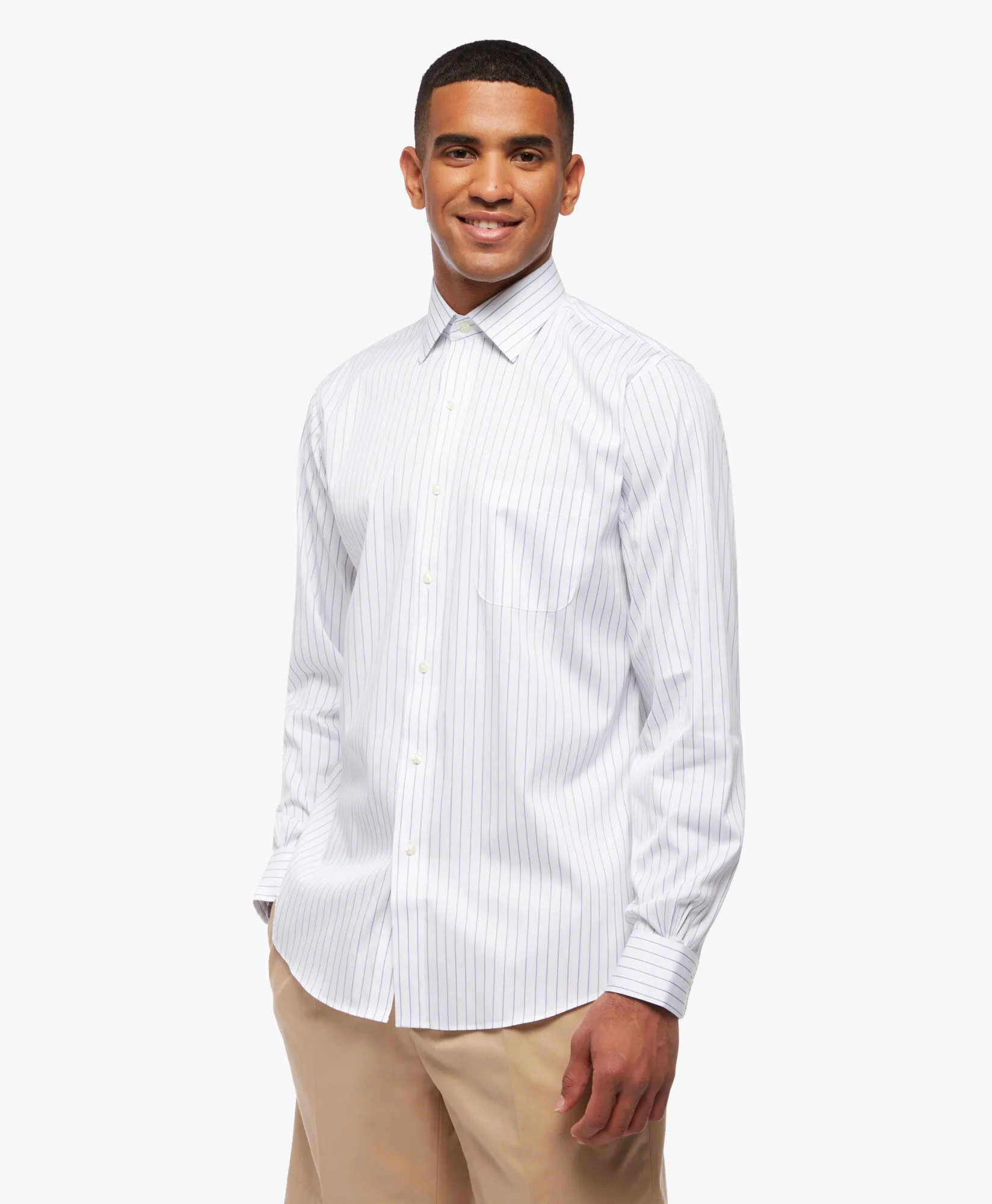 Camisa azul pastel regular fit non-iron de mezcla de algodón con cuello ainsley