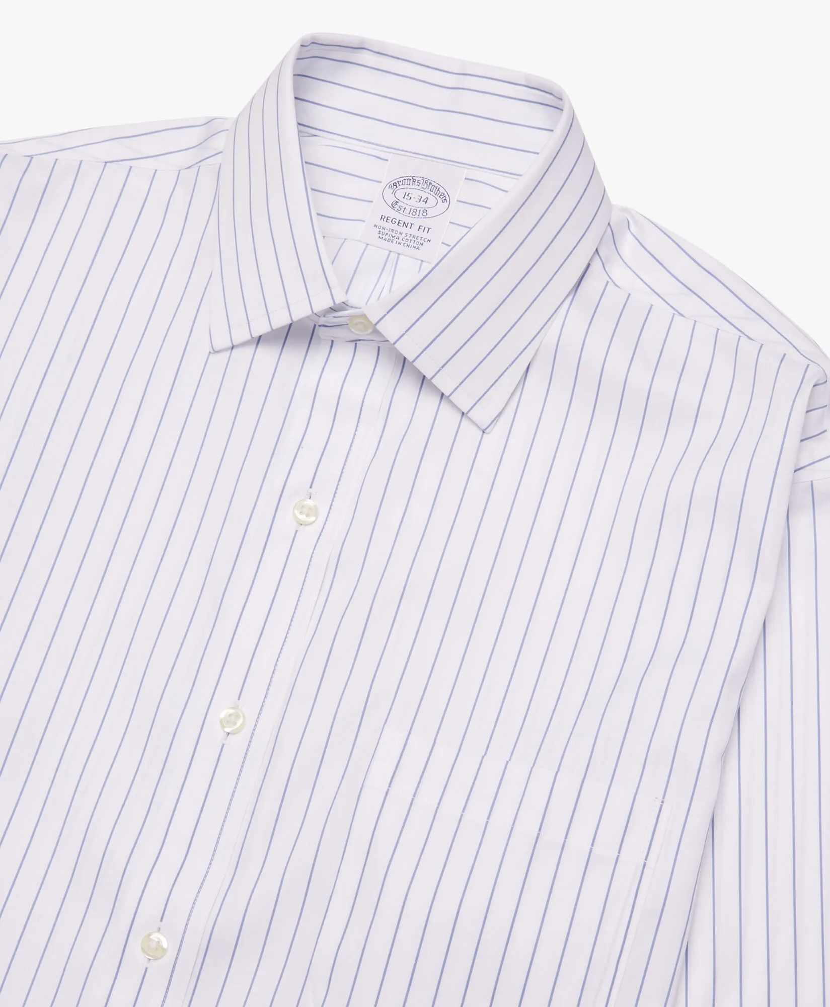 Camisa azul pastel regular fit non-iron de mezcla de algodón con cuello ainsley