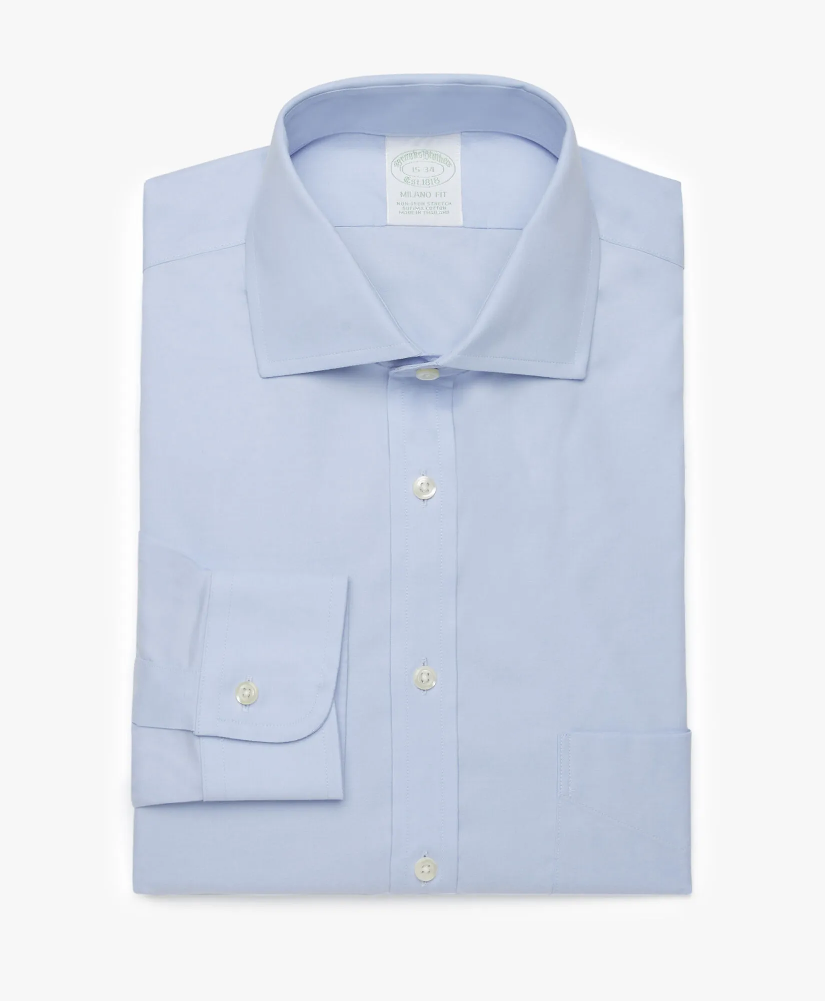 Camisa azul pastel slim fit non-iron de algodón elástico con cuello semifrancés