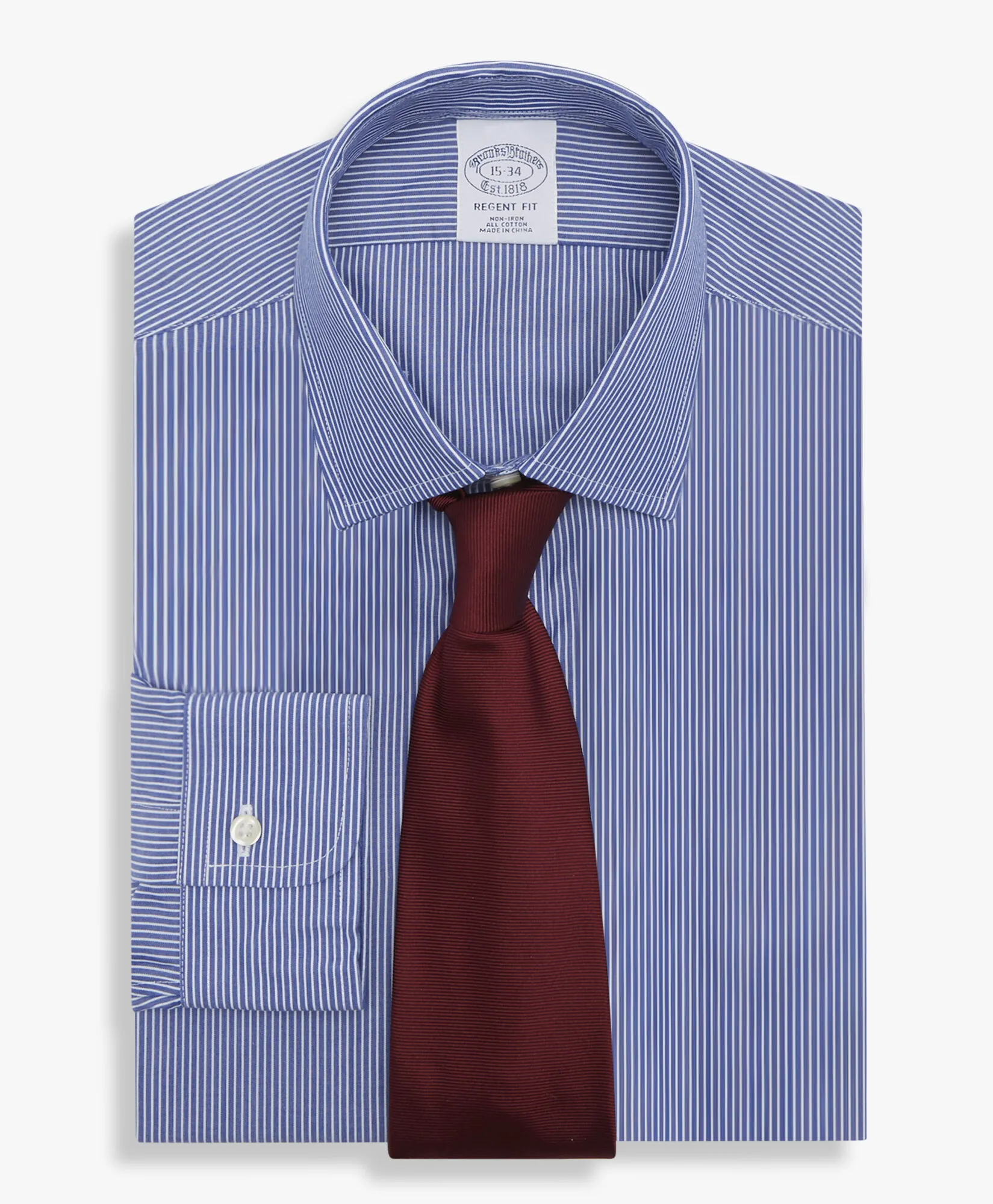 Camisa azul regular fit non-iron de algodón con cuello ainsley