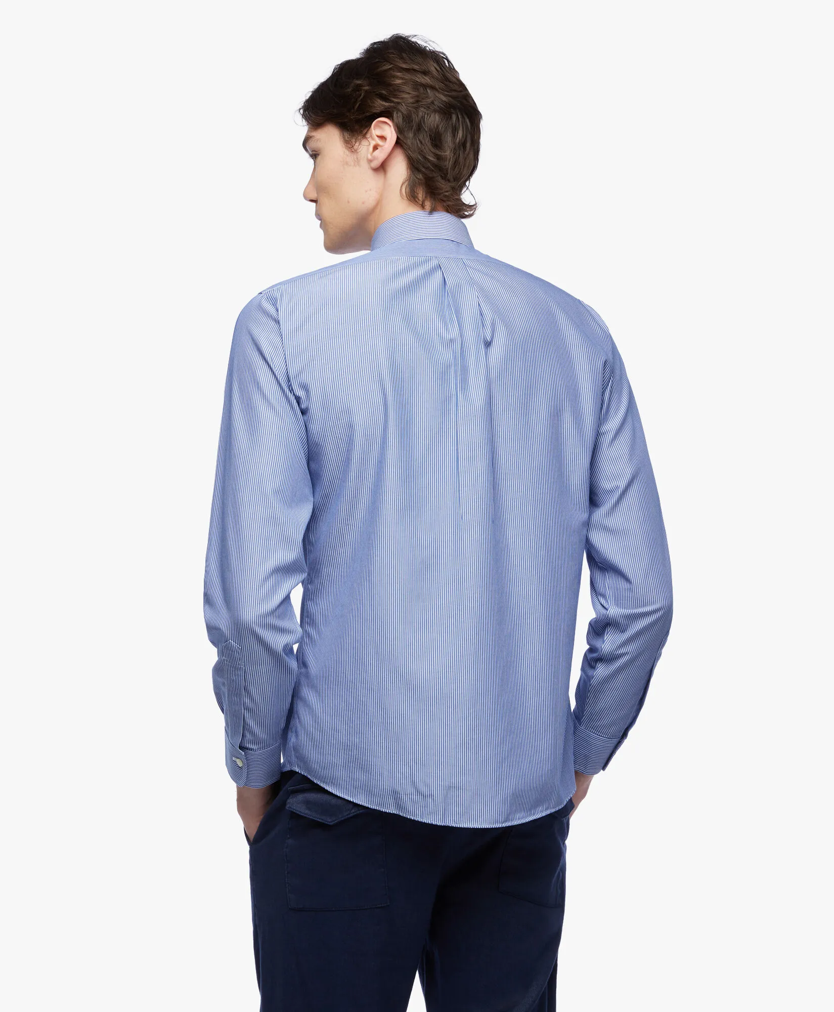 Camisa azul regular fit non-iron de algodón con cuello ainsley