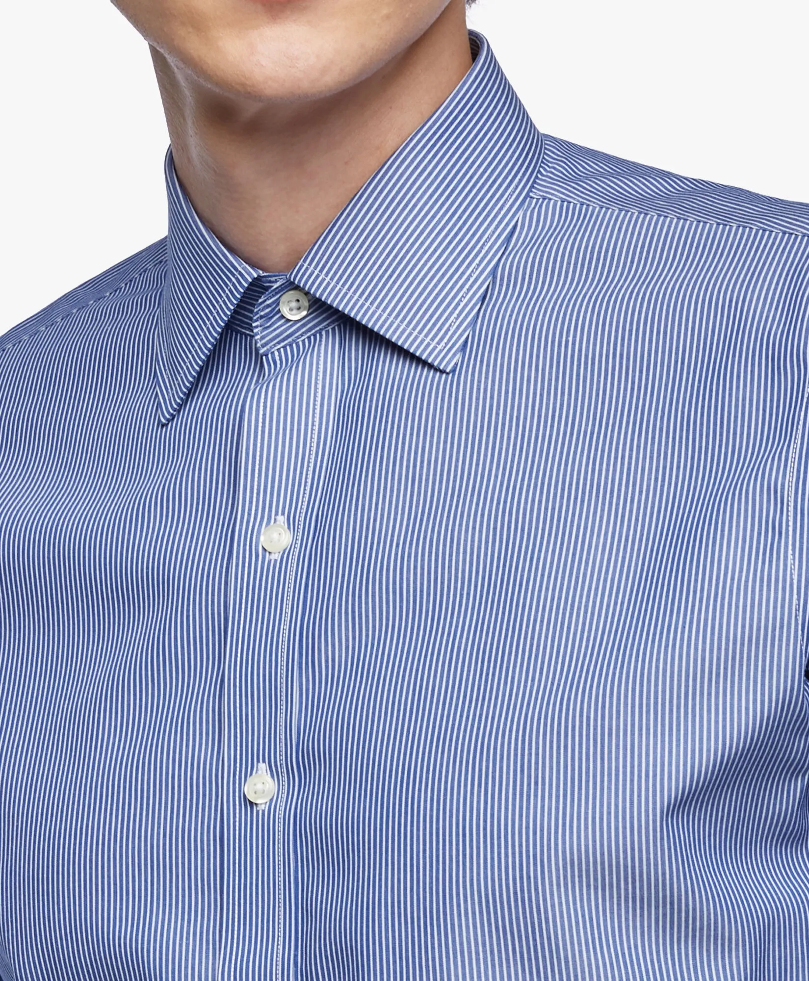 Camisa azul regular fit non-iron de algodón con cuello ainsley