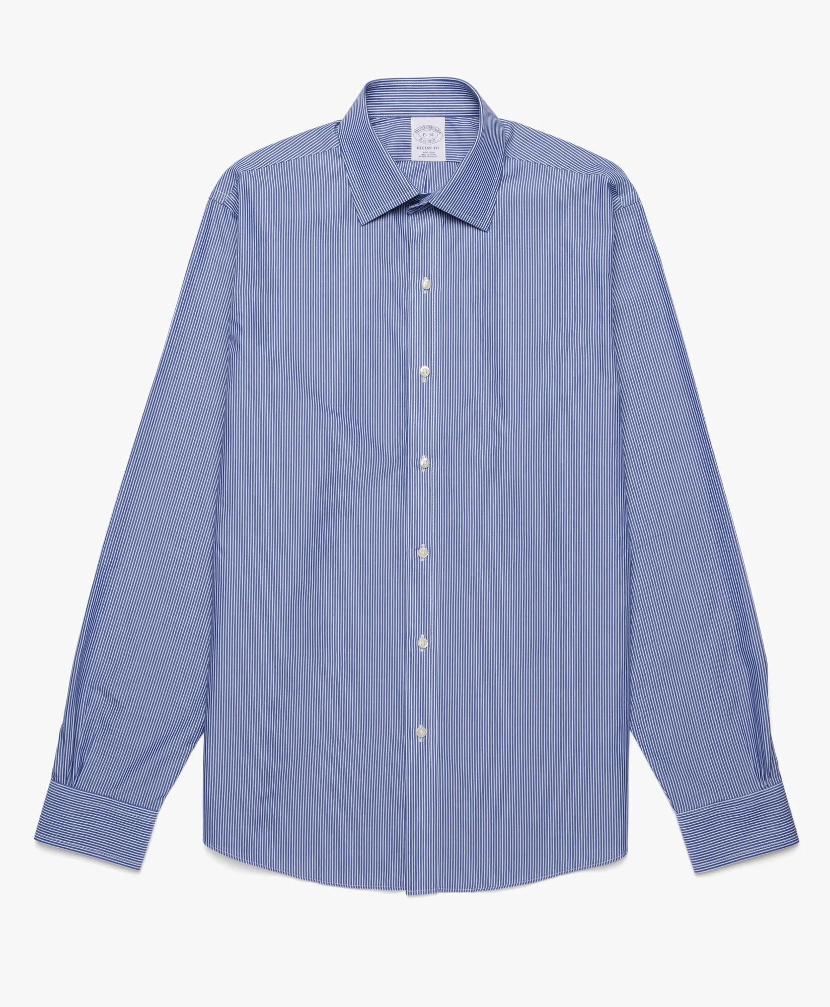 Camisa azul regular fit non-iron de algodón con cuello ainsley