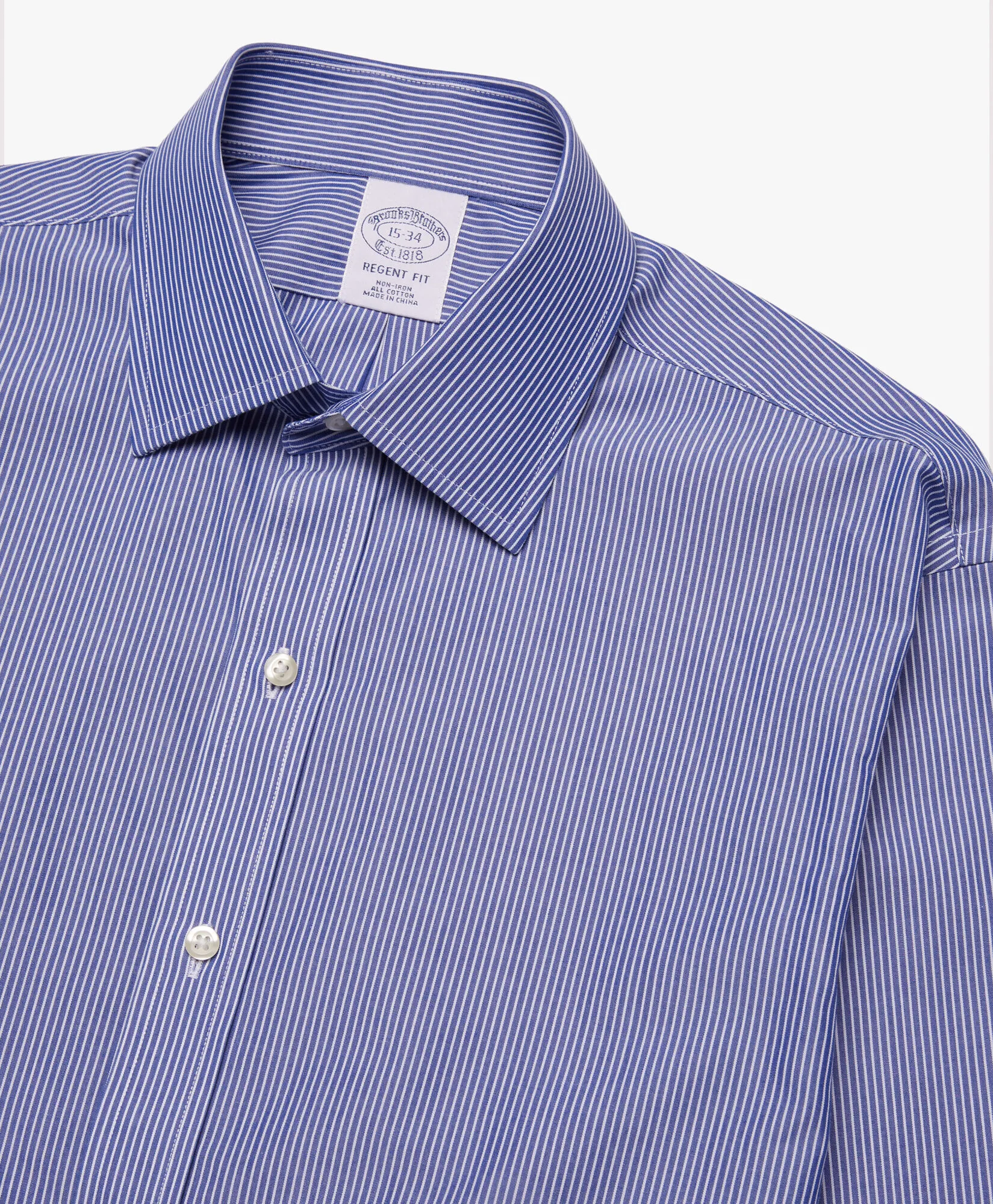 Camisa azul regular fit non-iron de algodón con cuello ainsley