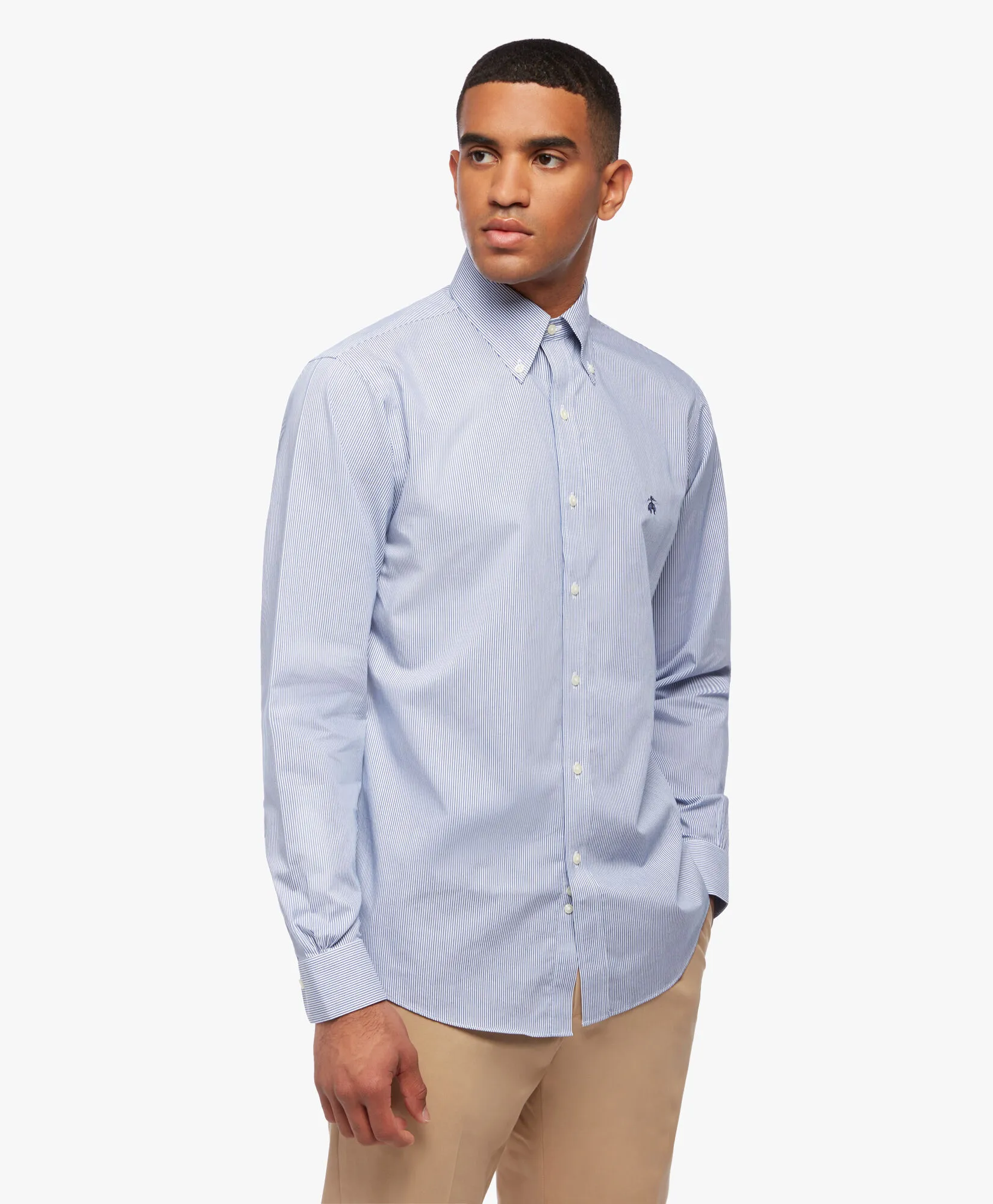 Camisa azul regular fit non-iron de algodón con cuello button down