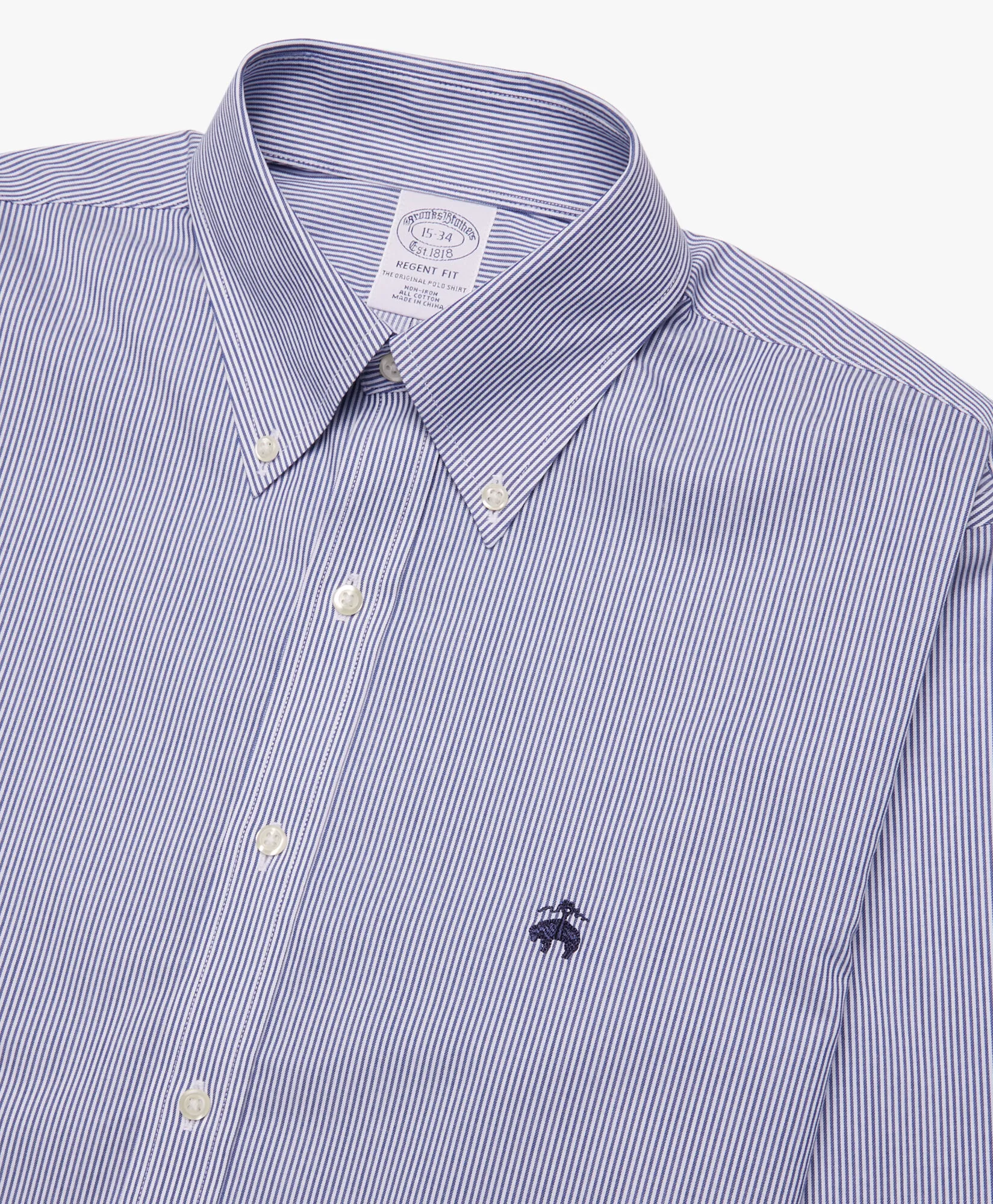 Camisa azul regular fit non-iron de algodón con cuello button down