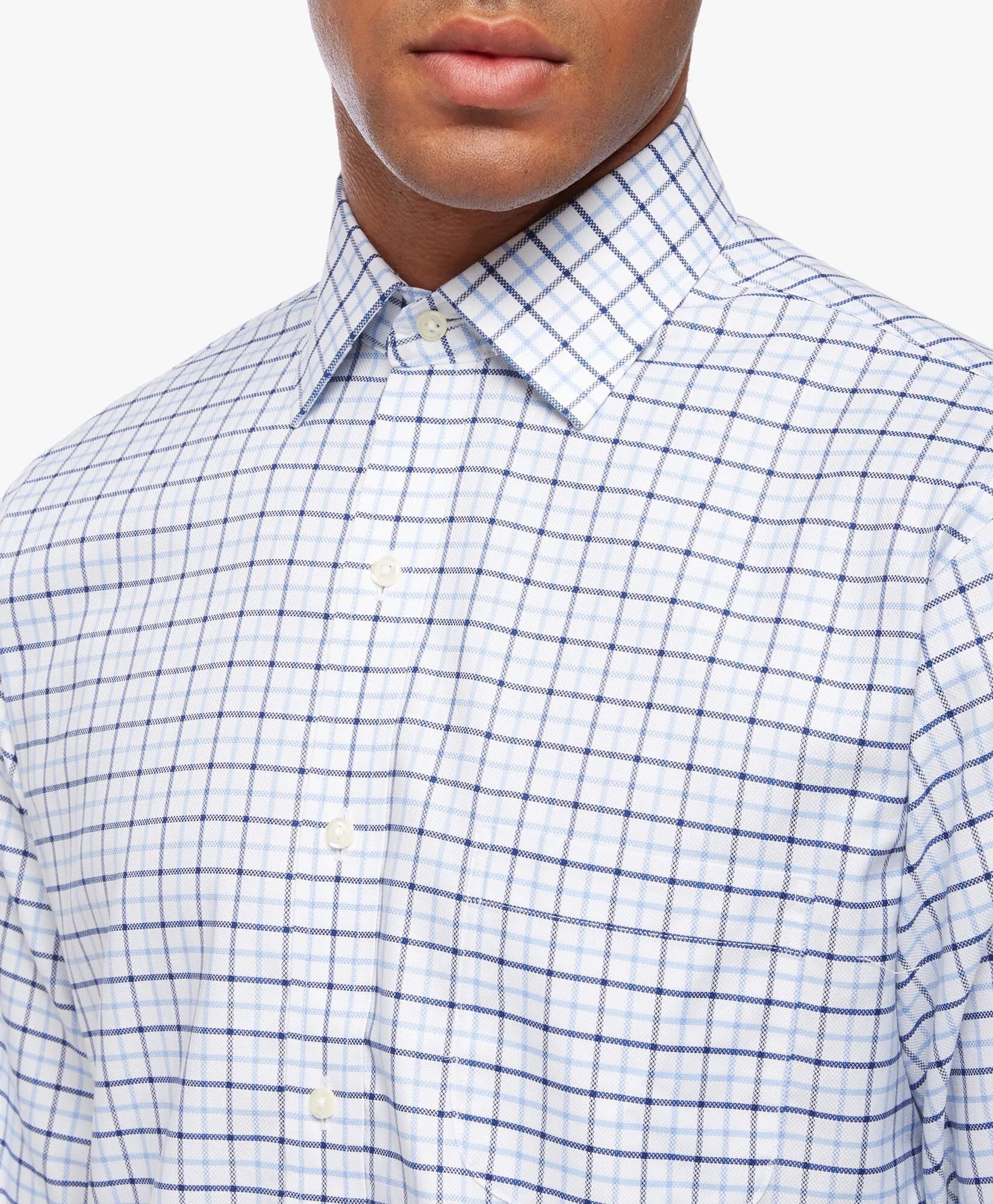 Camisa azul regular fit non-iron de algodón elástico con cuello ainsley