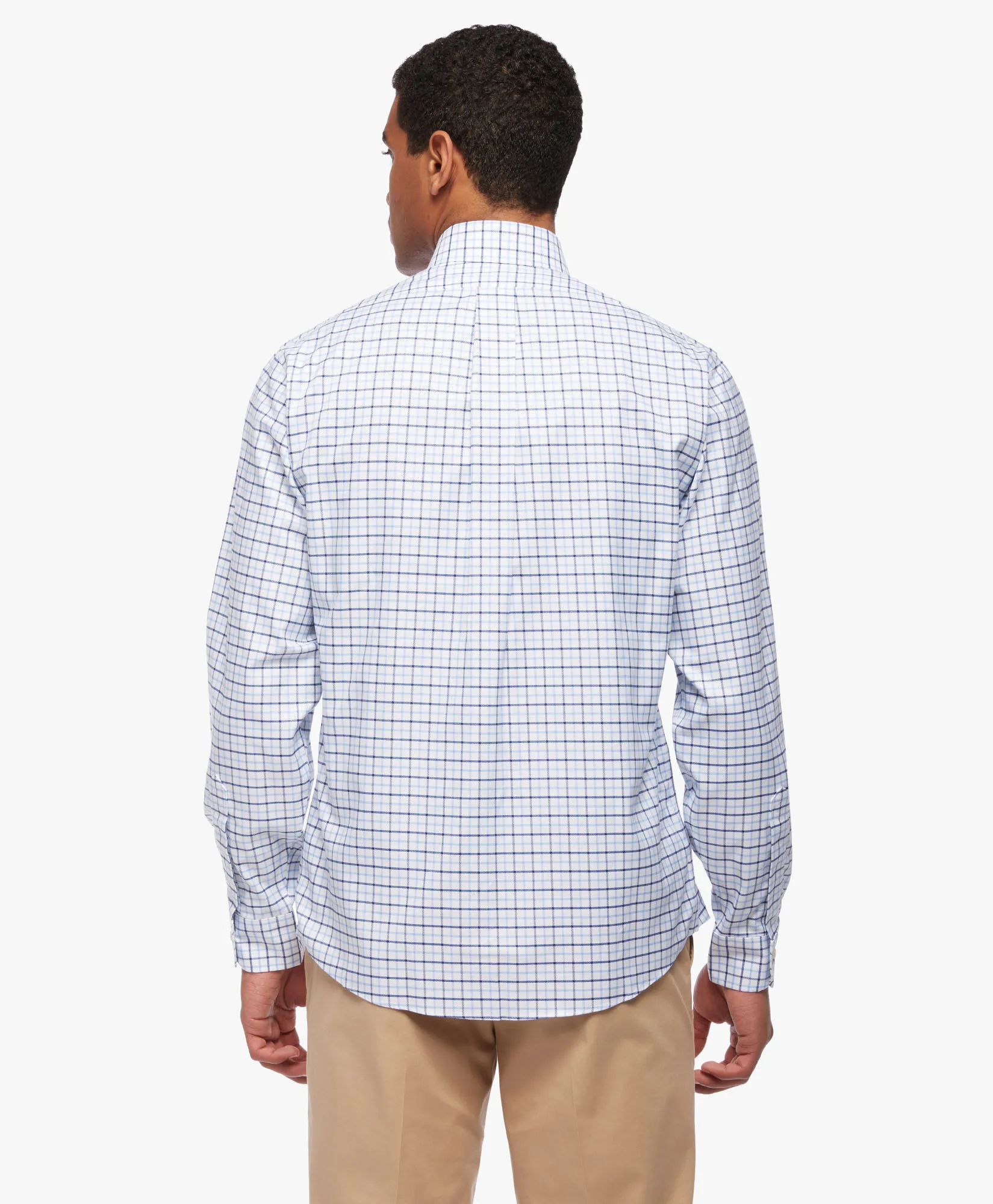 Camisa azul regular fit non-iron de algodón elástico con cuello ainsley