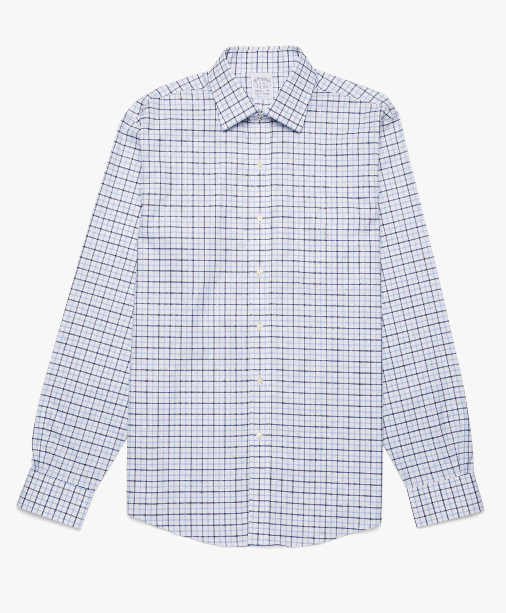 Camisa azul regular fit non-iron de algodón elástico con cuello ainsley