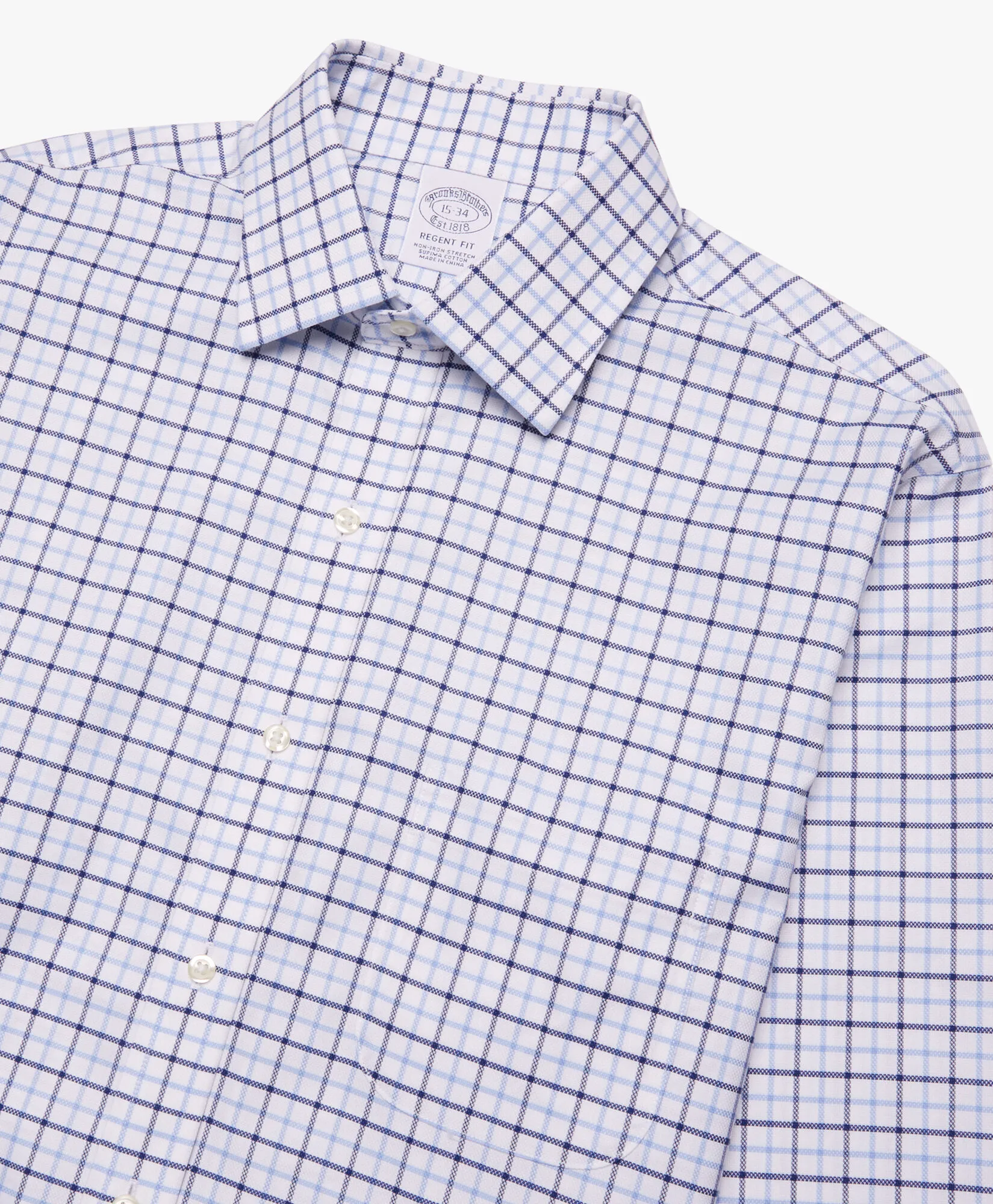 Camisa azul regular fit non-iron de algodón elástico con cuello ainsley