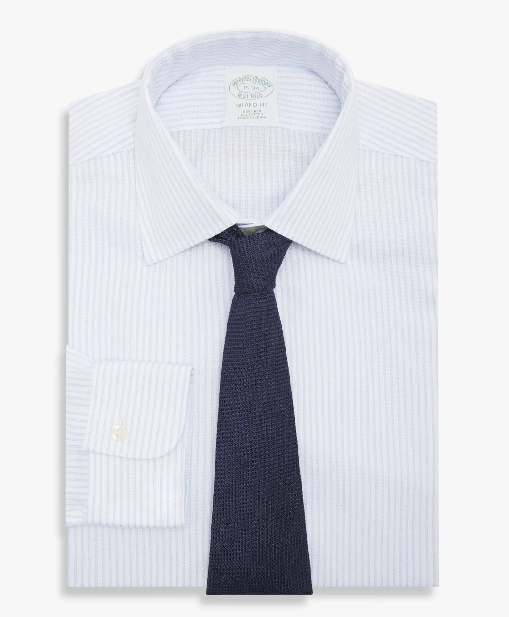 Camisa azul slim fit non-iron de algodón con cuello ainsley