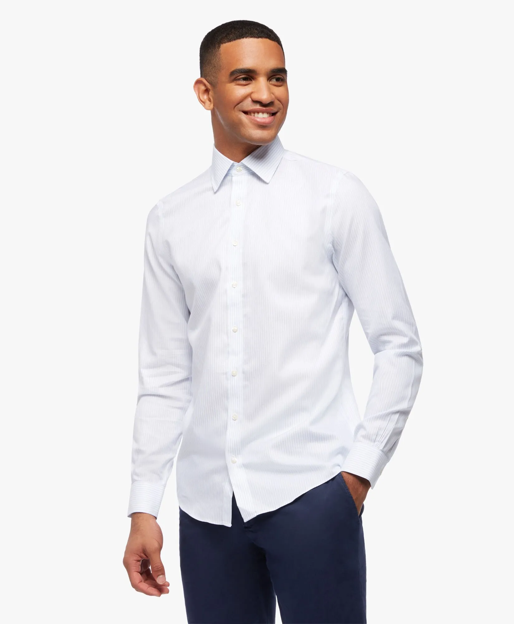 Camisa azul slim fit non-iron de algodón con cuello ainsley