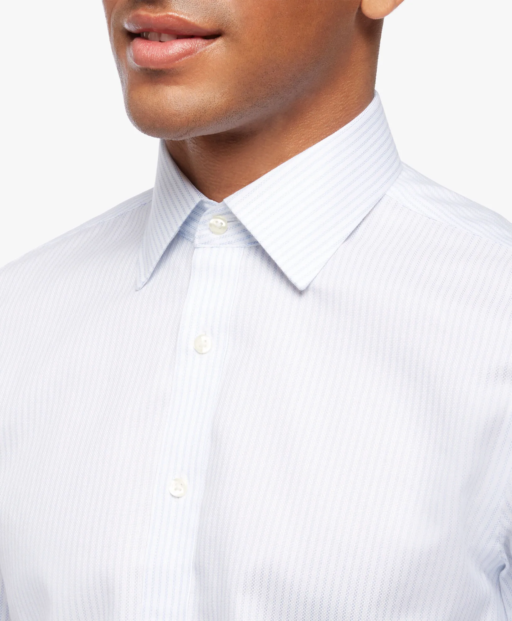 Camisa azul slim fit non-iron de algodón con cuello ainsley