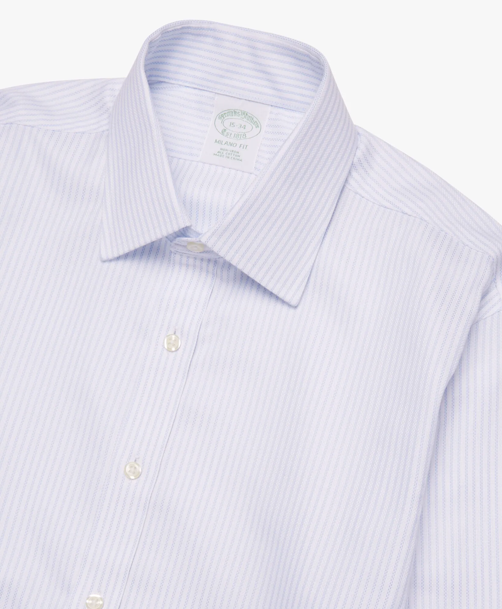 Camisa azul slim fit non-iron de algodón con cuello ainsley