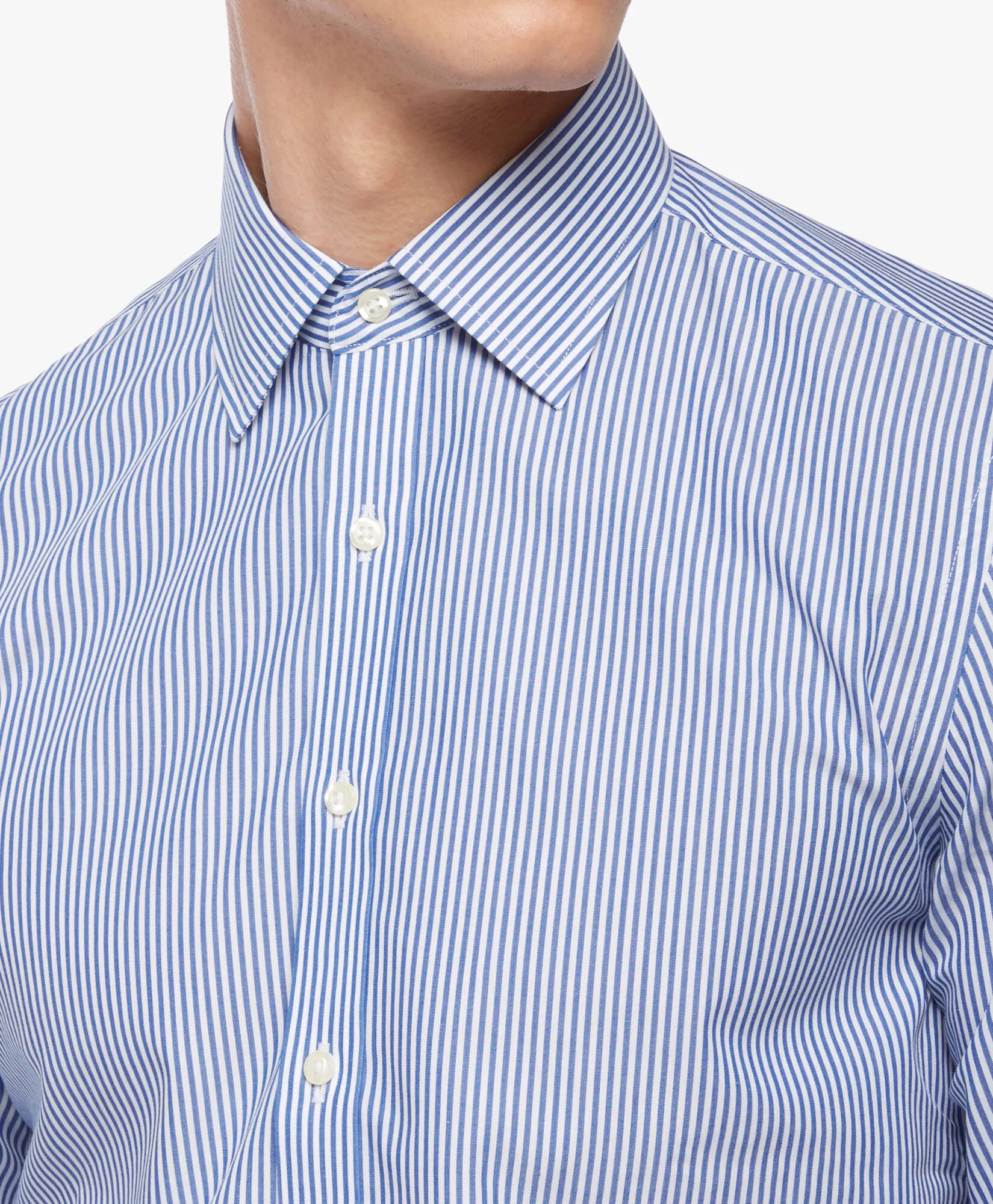 Camisa azul slim fit non-iron de algodón elástico con cuello ainsley