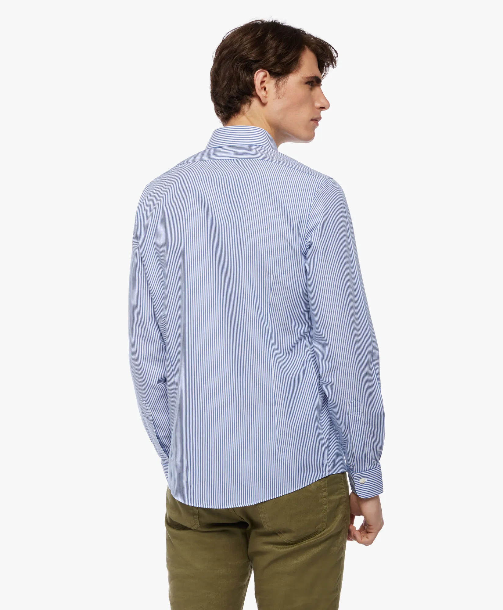 Camisa azul slim fit non-iron de algodón elástico con cuello ainsley