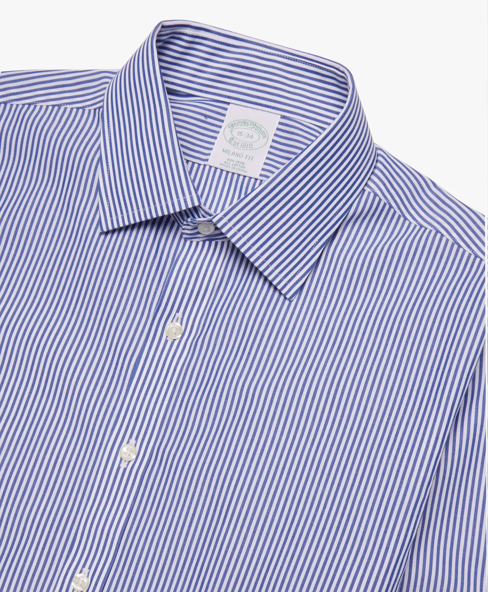 Camisa azul slim fit non-iron de algodón elástico con cuello ainsley