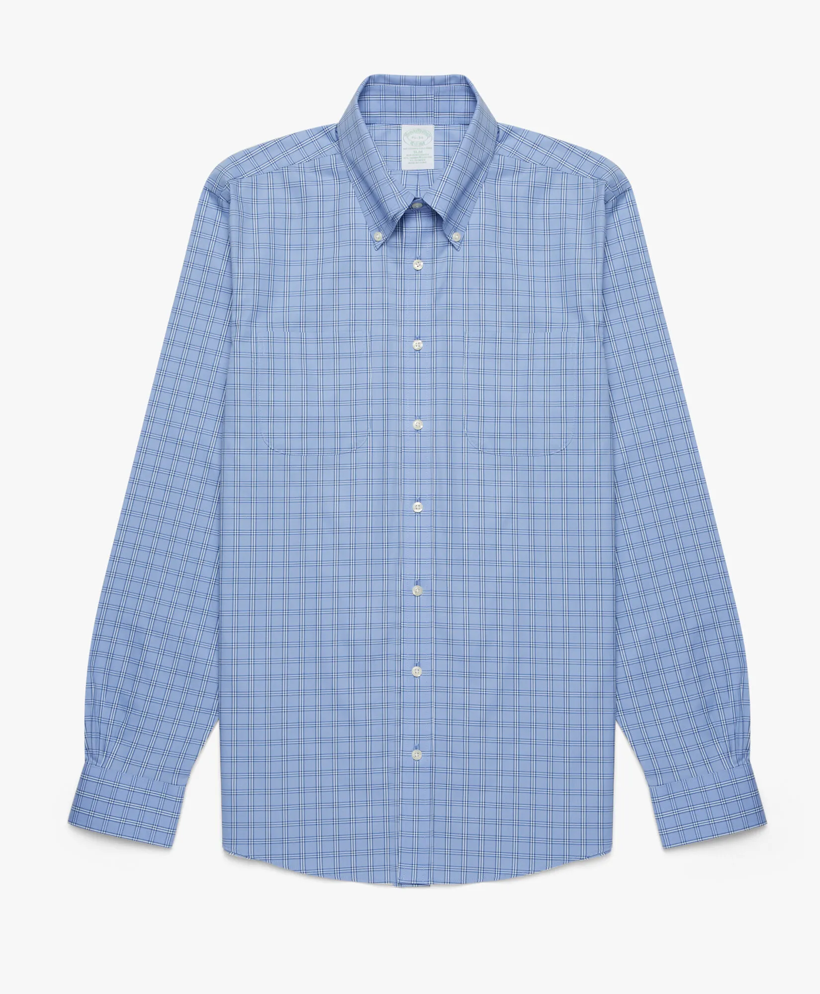 Camisa azul slim fit non-iron de algodón elástico con cuello button down