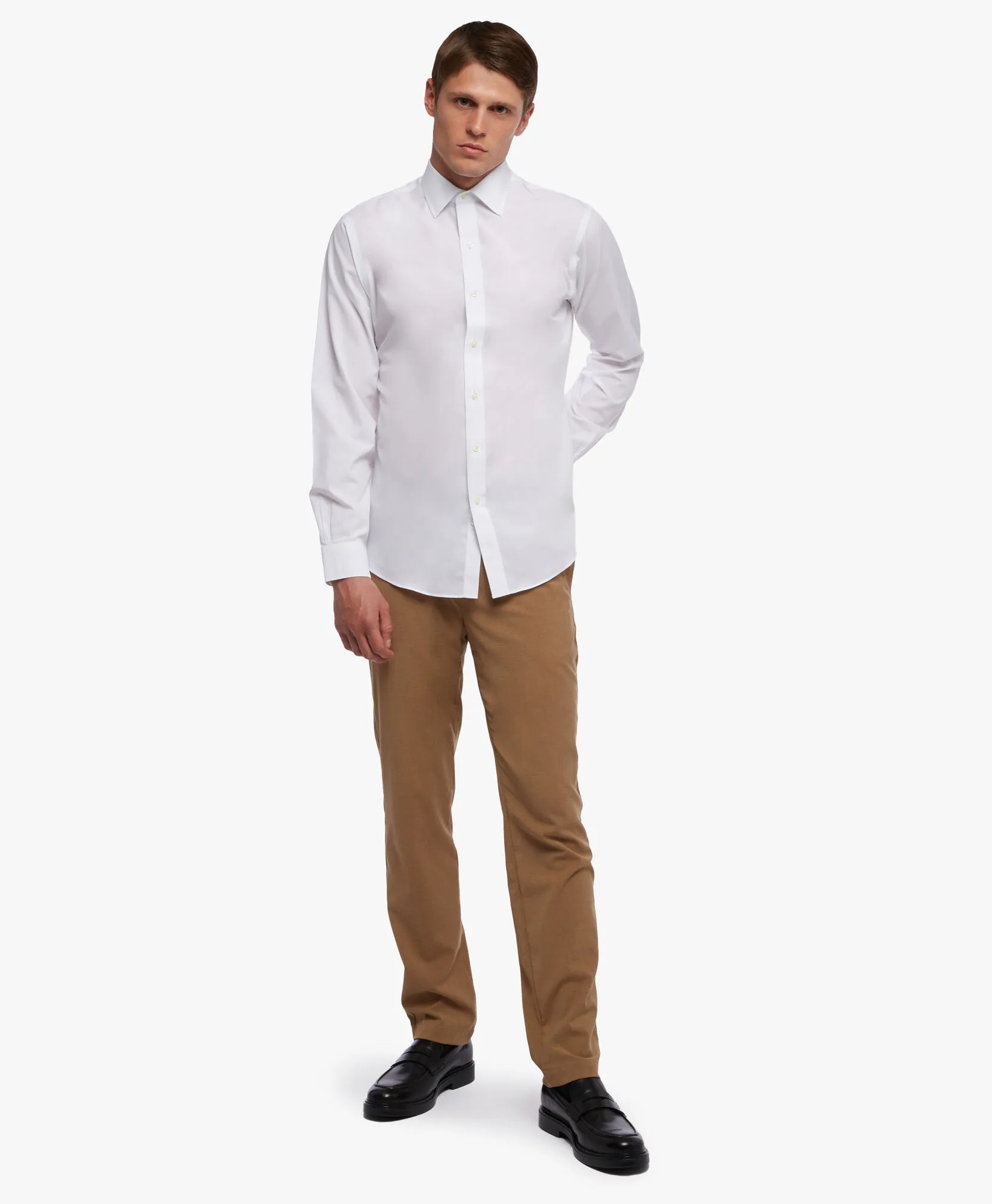 Camisa blanca regular fit non-iron de algodón con cuello ainsley