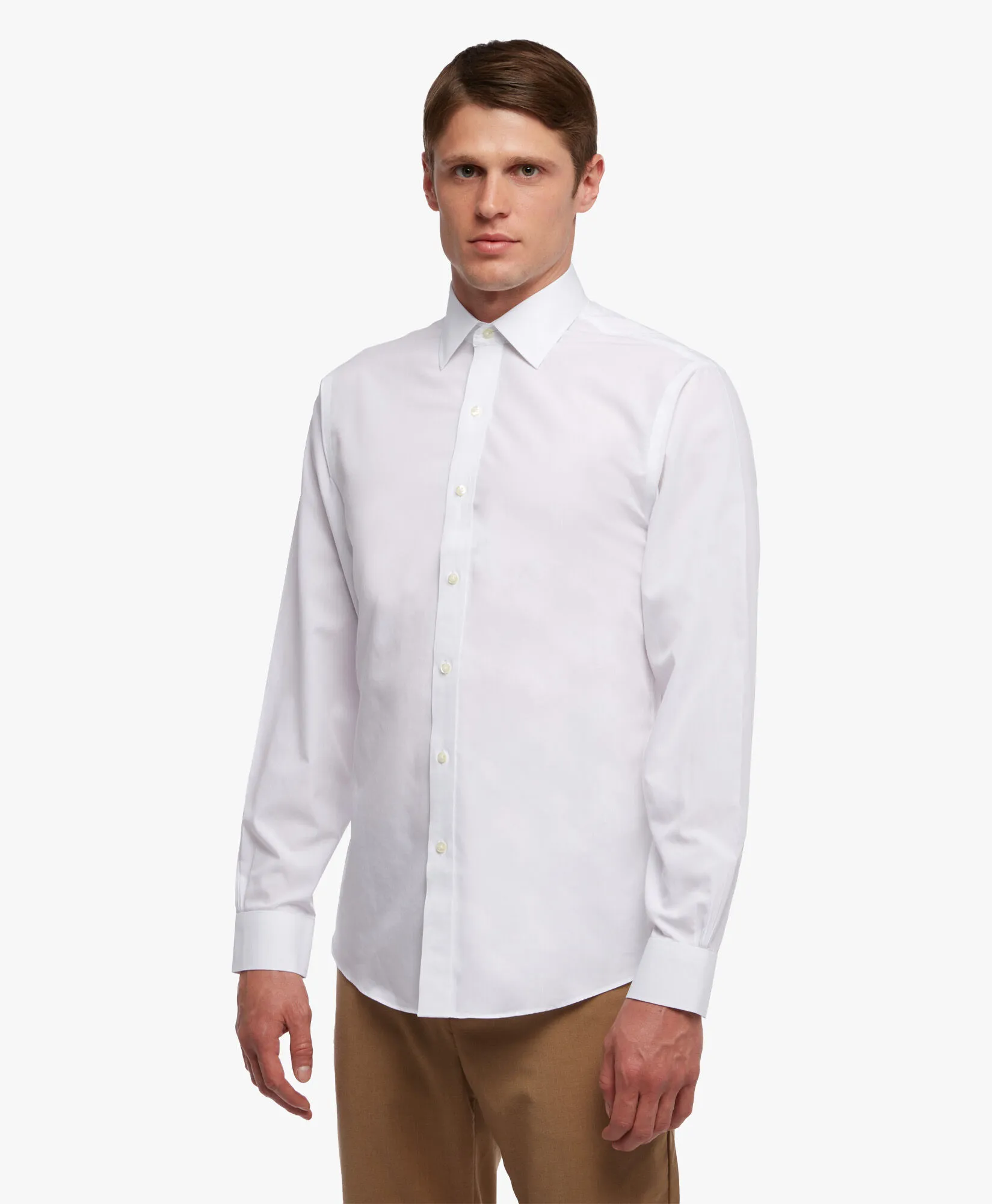 Camisa blanca regular fit non-iron de algodón con cuello ainsley