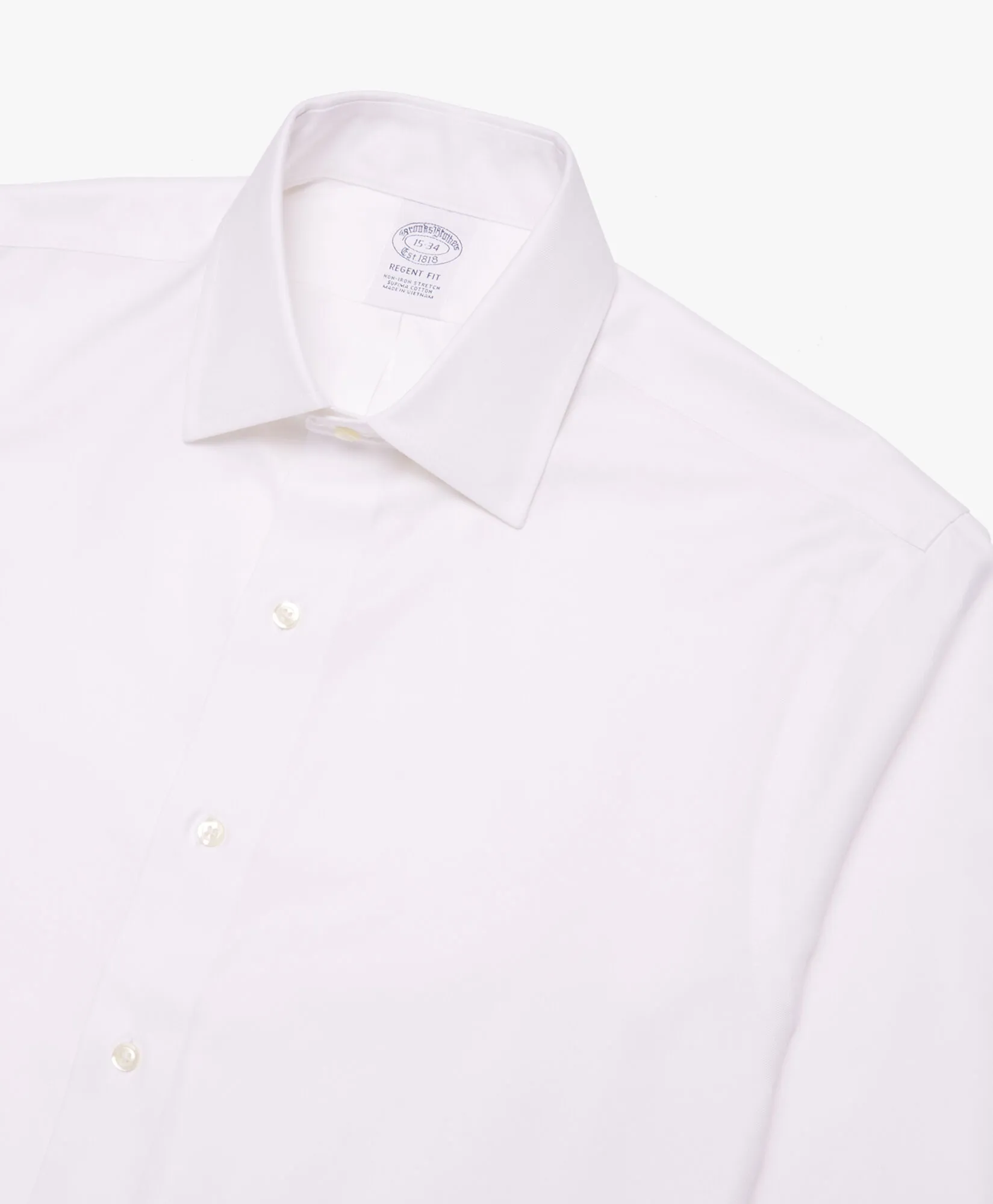 Camisa blanca regular fit non-iron de algodón elástico con cuello ainsley