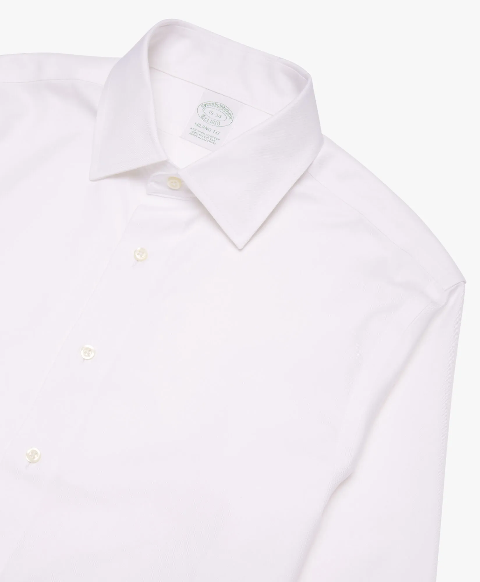 Camisa blanca slim fit non-iron de algodón elástico con cuello ainsley