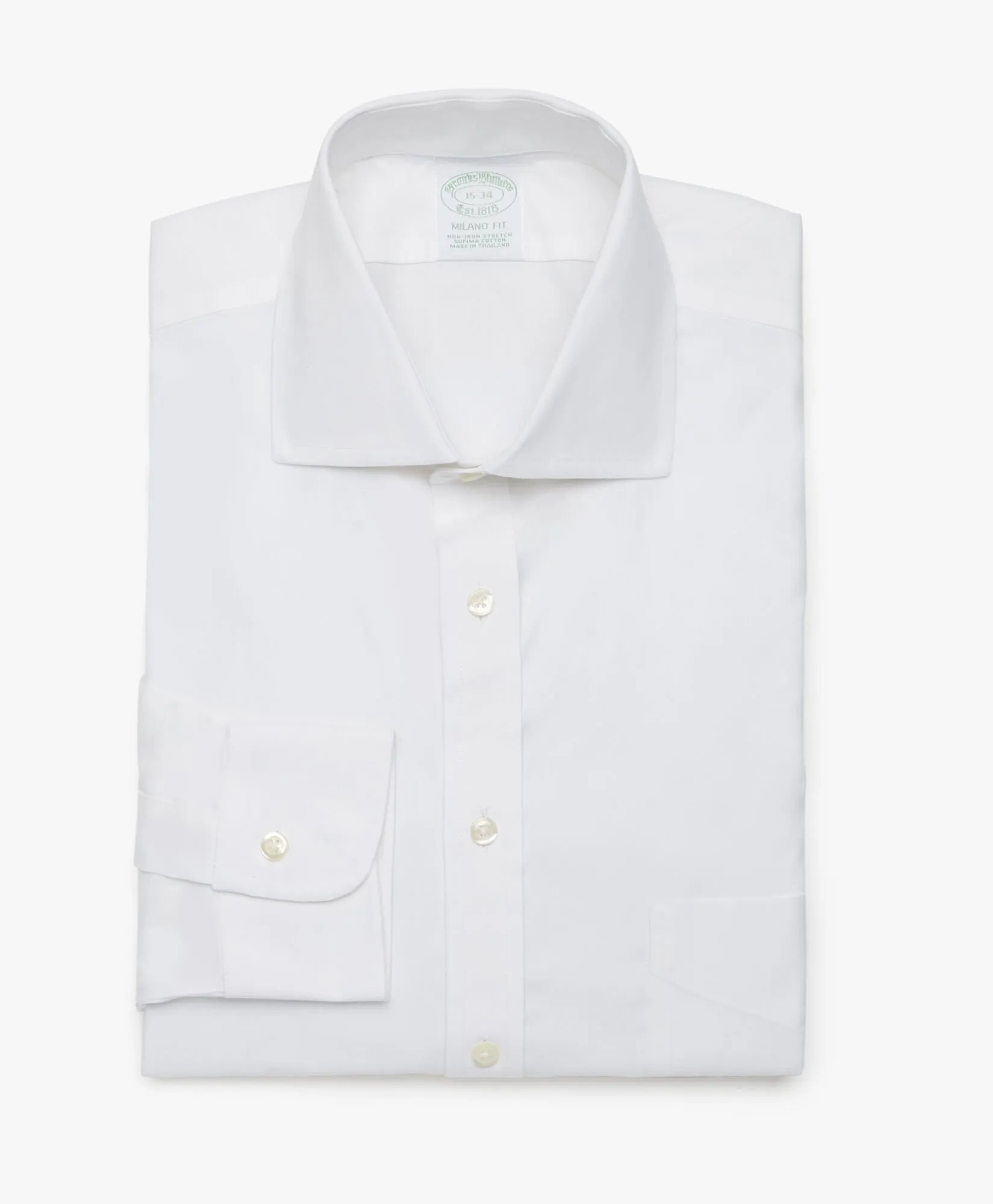 Camisa blanca slim fit non-iron de algodón elástico con cuello semifrancés