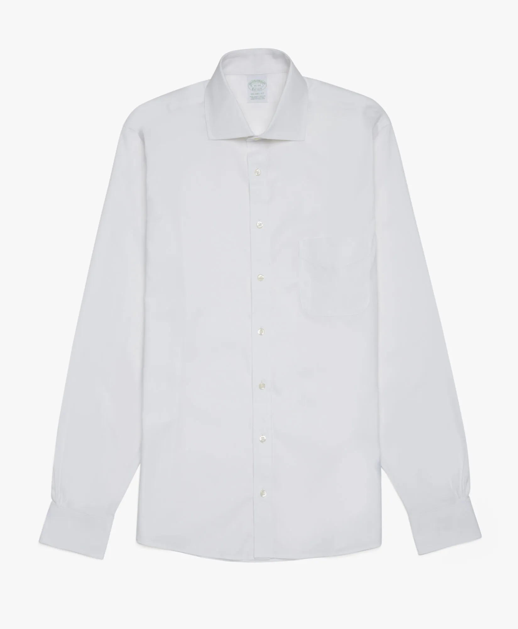 Camisa blanca slim fit non-iron de algodón elástico con cuello semifrancés