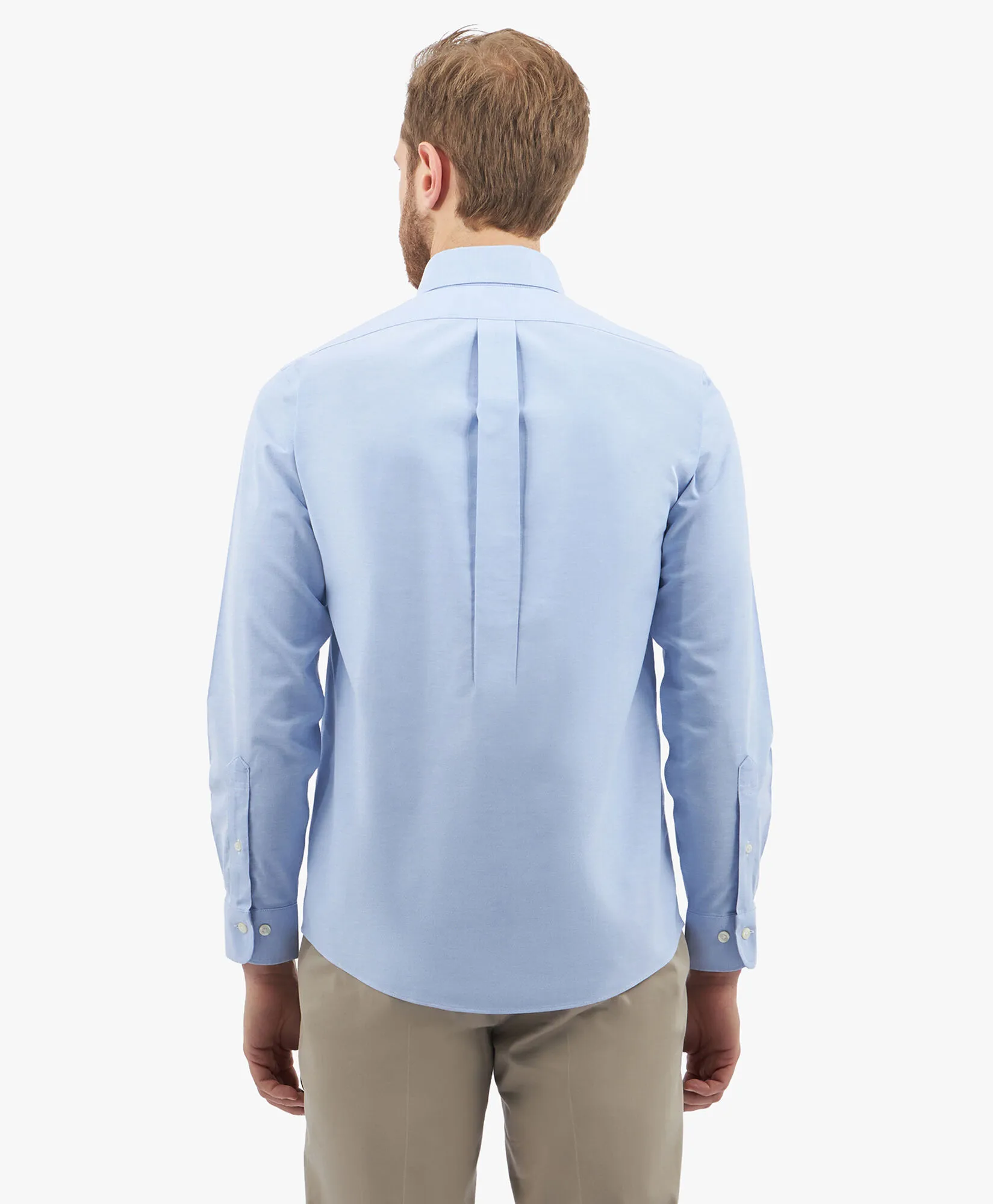 Camisa de algodón elástico azul non-iron corte regular con cuello button down