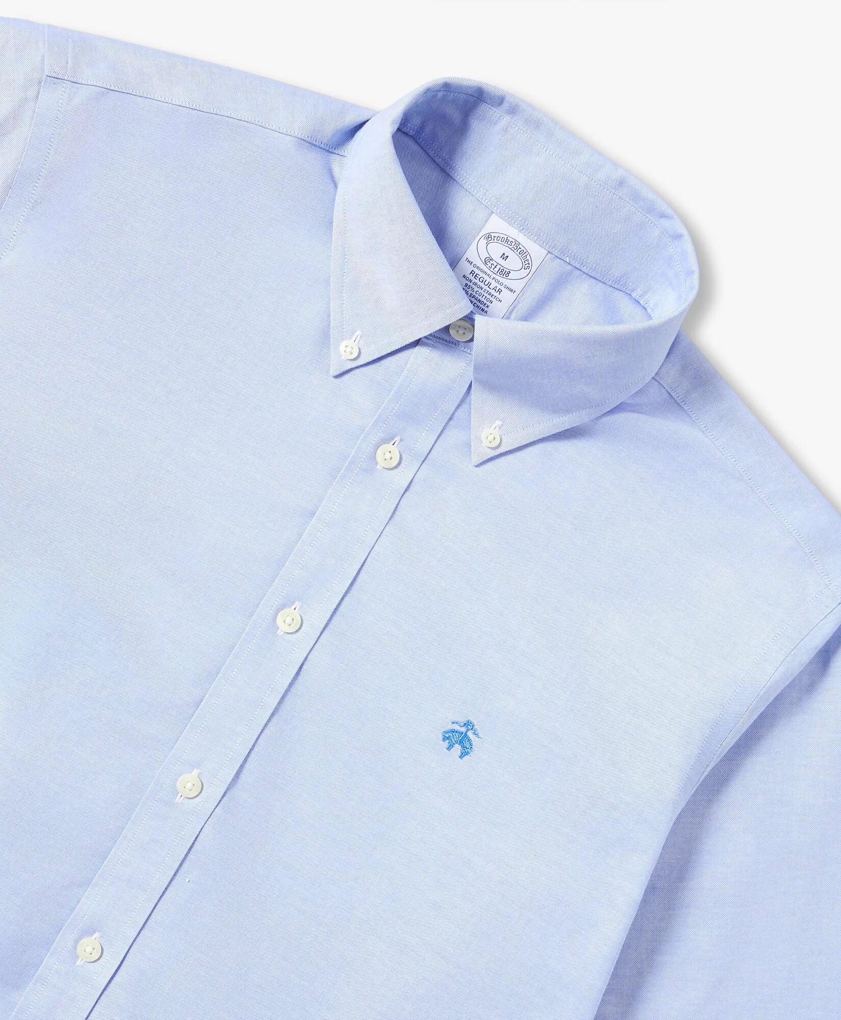 Camisa de algodón elástico azul non-iron corte regular con cuello button down