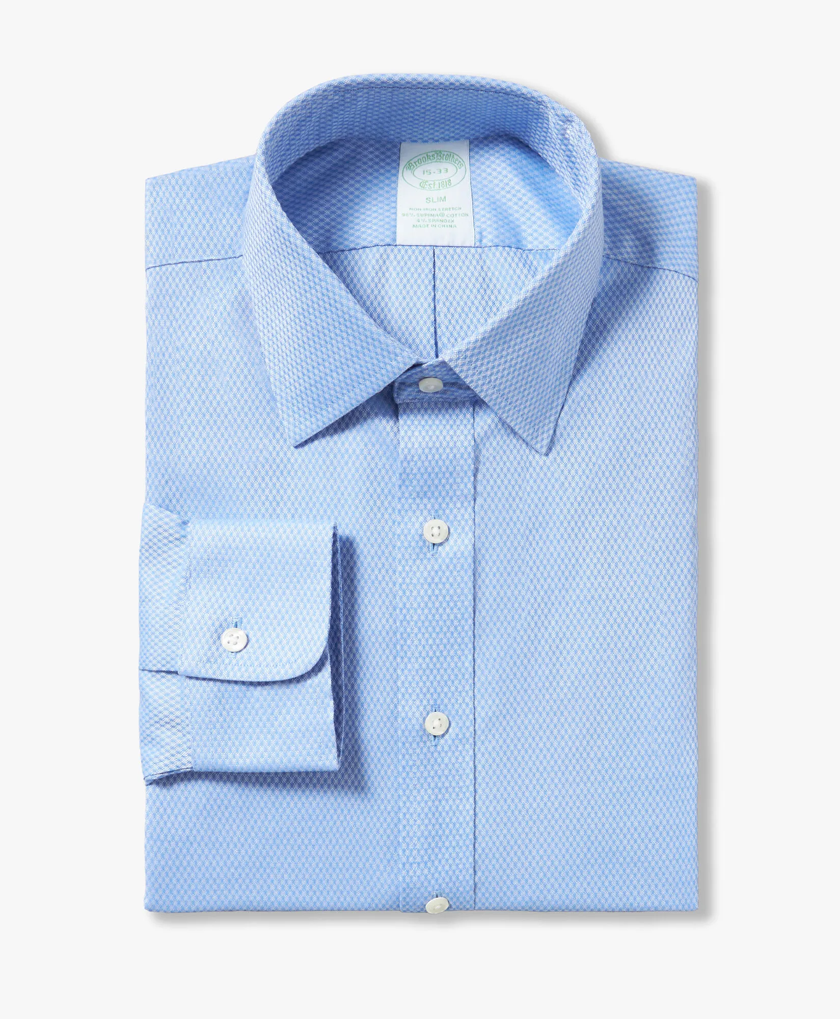 Camisa de algodón elástico azul non-iron corte slim con cuello Ainsley