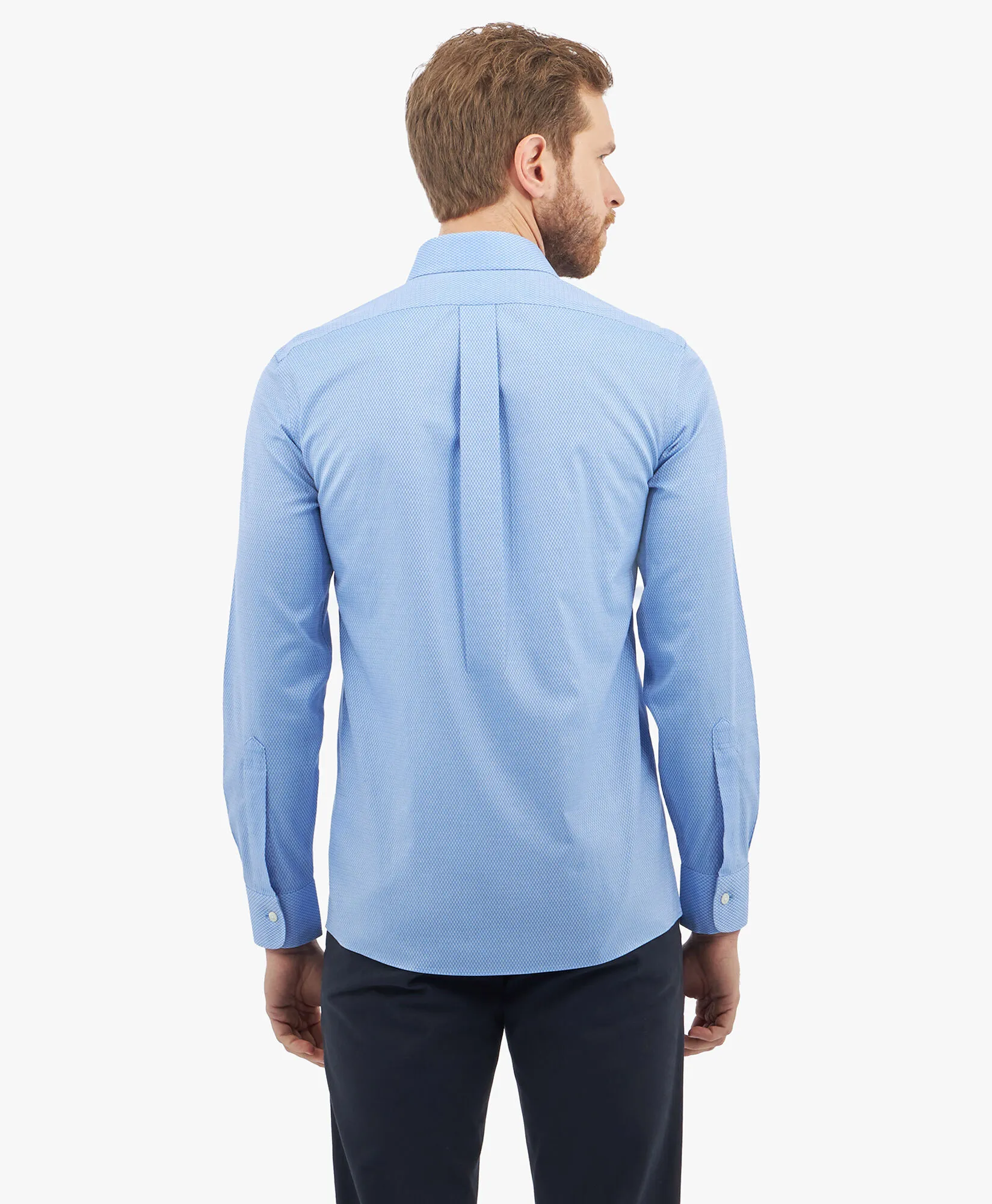 Camisa de algodón elástico azul non-iron corte slim con cuello Ainsley