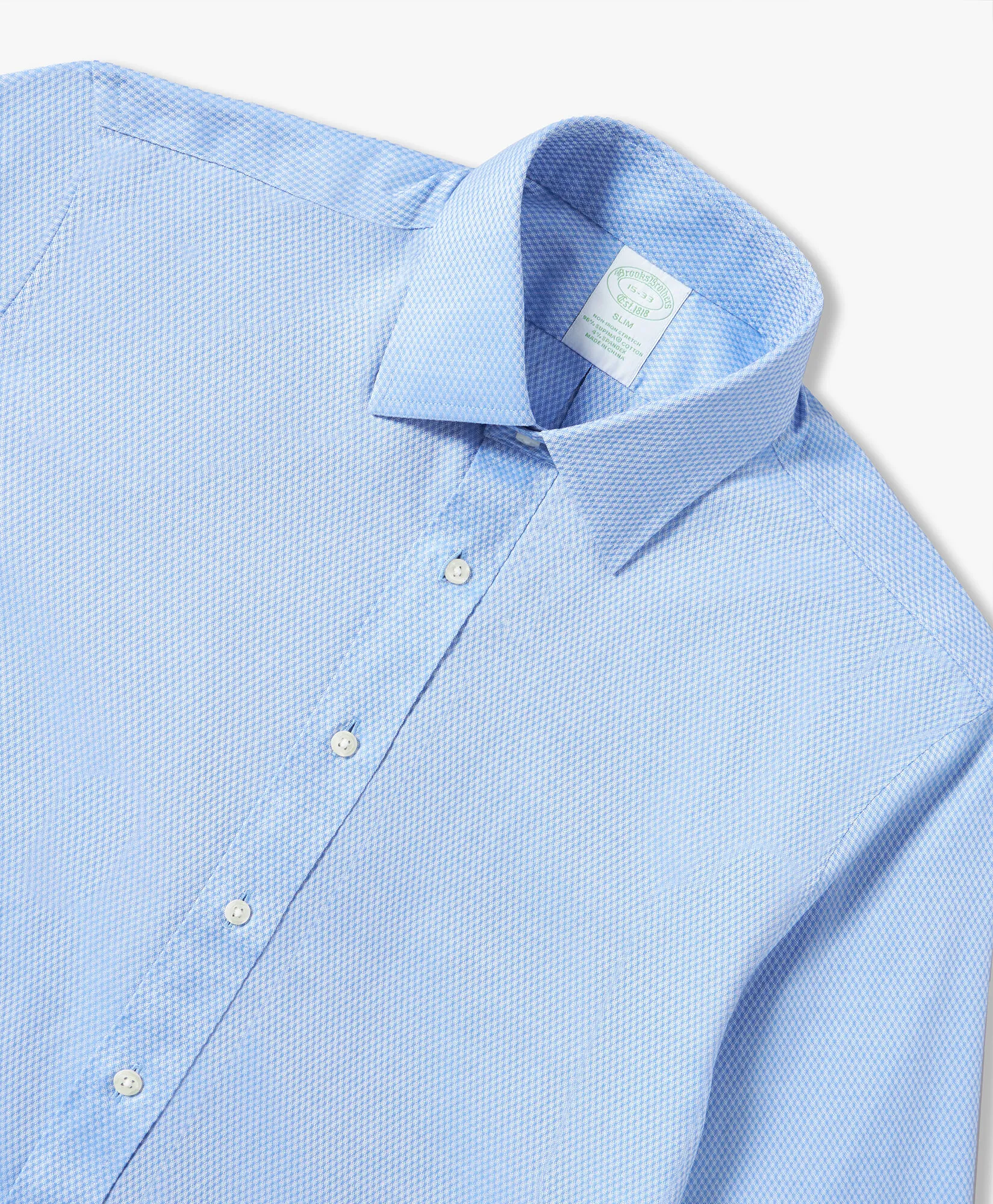 Camisa de algodón elástico azul non-iron corte slim con cuello Ainsley