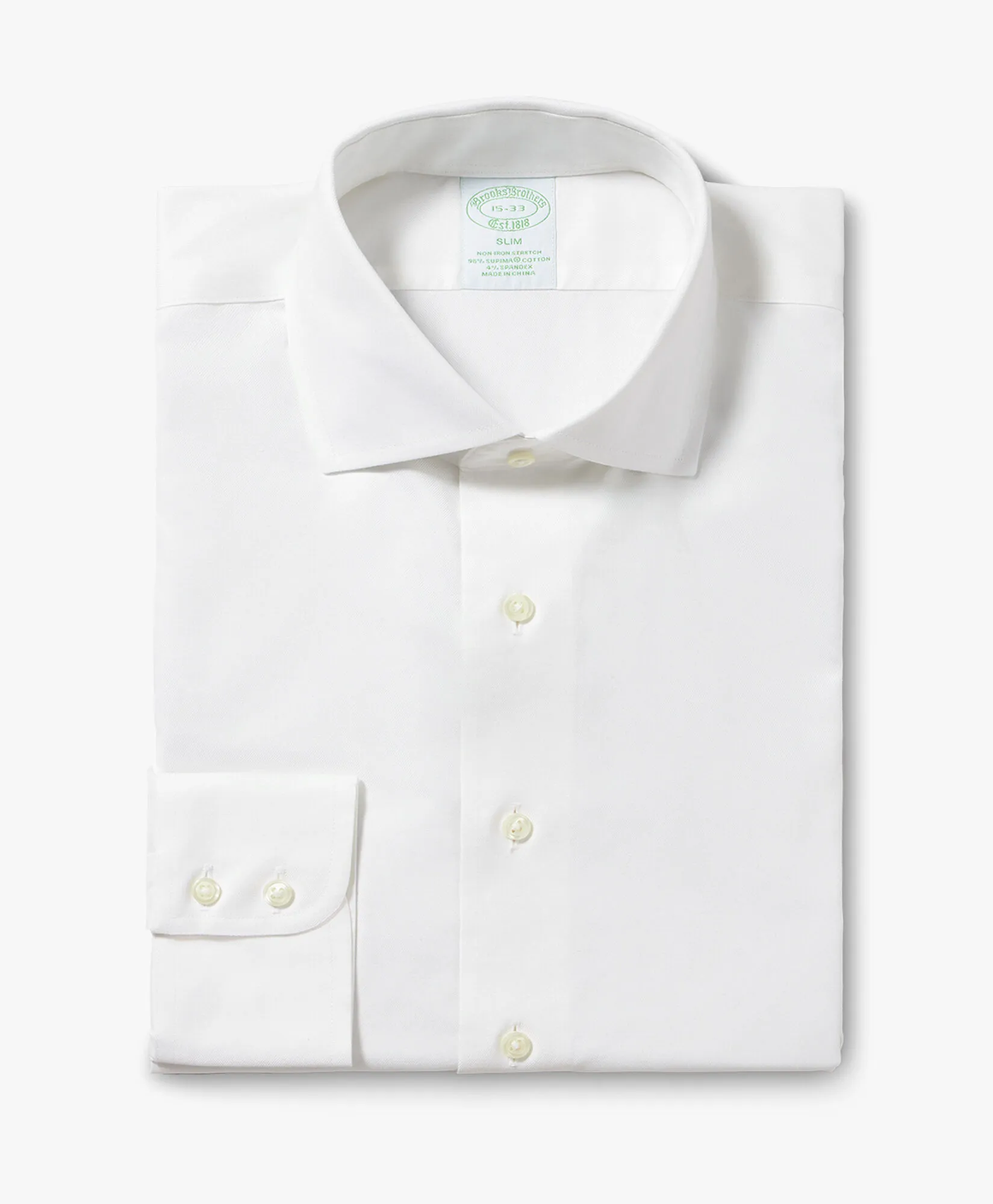 Camisa de corte slim non-iron de algodón elástico con cuello inglés abierto