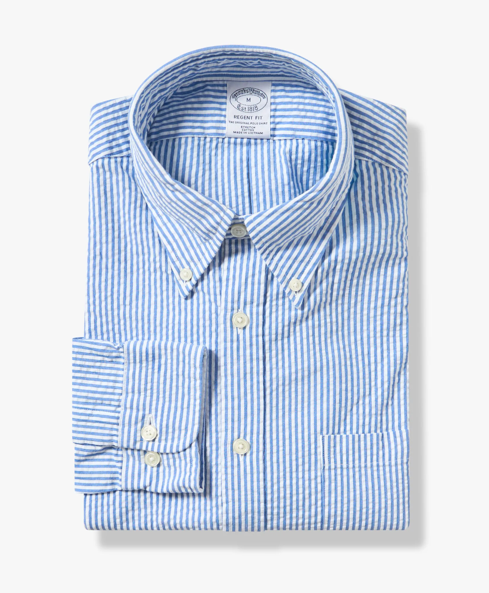 Camisa de sport corte regular Regent, seersucker elástico, cuello button-down