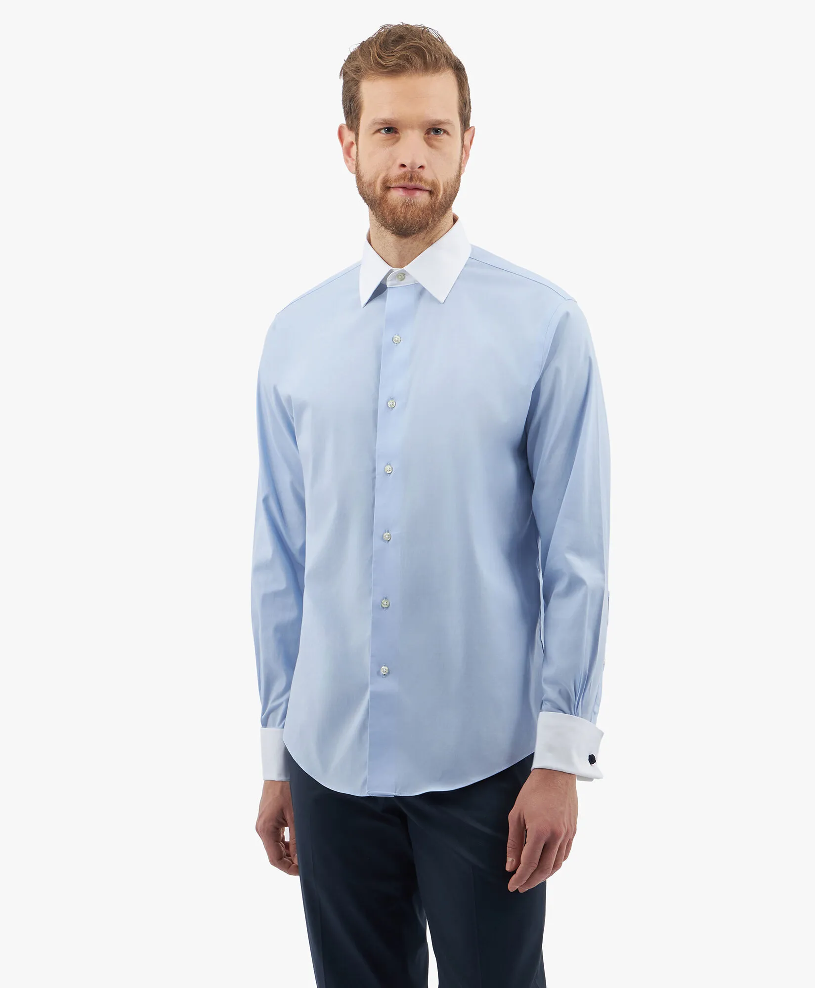 Camisa de vestir azul claro corte regular non-iron de pinpoint Oxford de algodón Supima elástico con cuello Ainsley