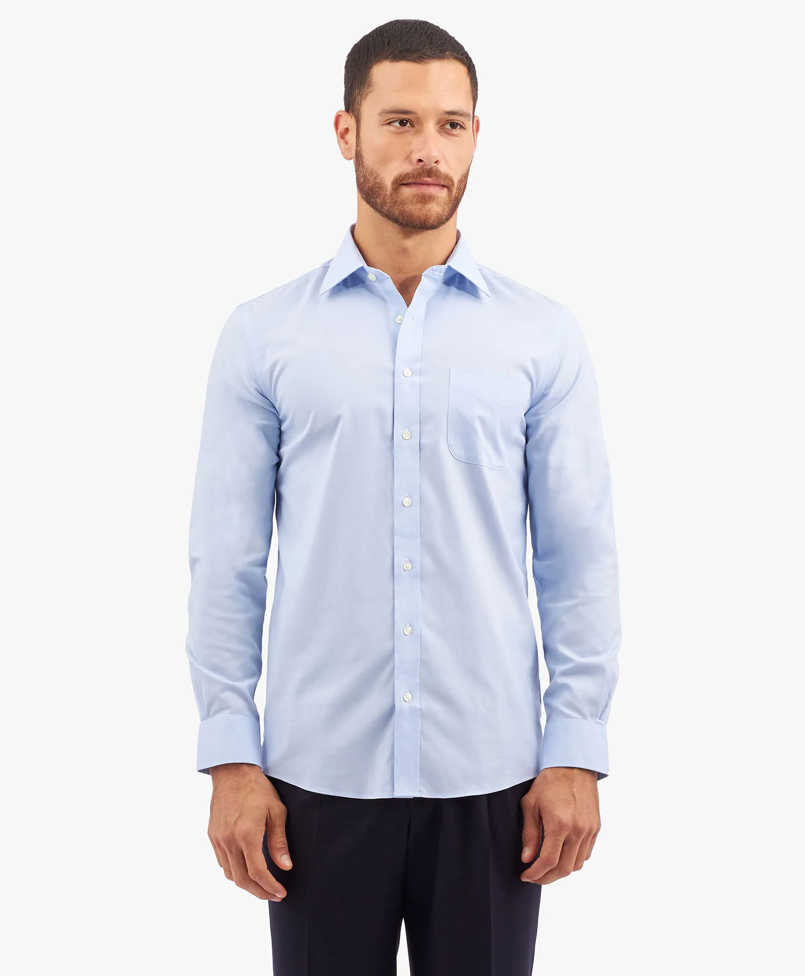 Camisa de vestir azul claro de corte clásico non-iron en algodón Supima elástico con cuello Ainsley