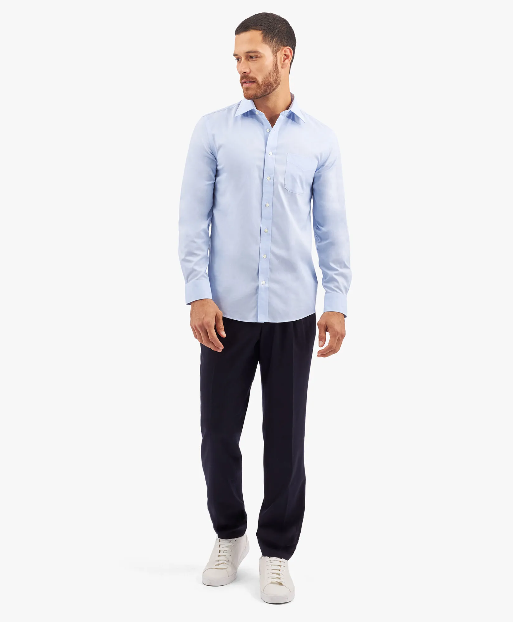 Camisa de vestir azul claro de corte clásico non-iron en algodón Supima elástico con cuello Ainsley