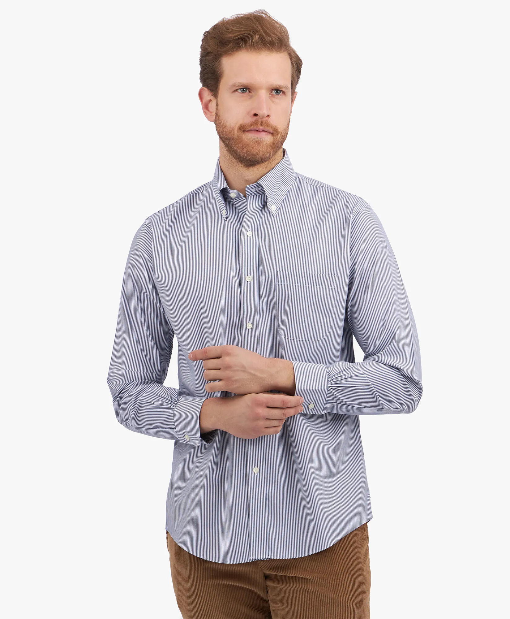 Camisa de vestir azul marino non-iron de pinpoint oxford de algodón Supima elástico corte Regular con cuello button down