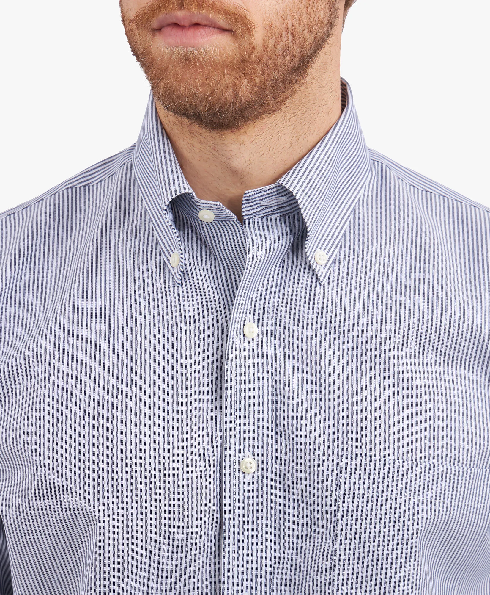 Camisa de vestir azul marino non-iron de pinpoint oxford de algodón Supima elástico corte Regular con cuello button down