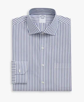 Camisa de vestir de algodón Supima elástico azul marino non-iron corte slim con cuello inglés abierto