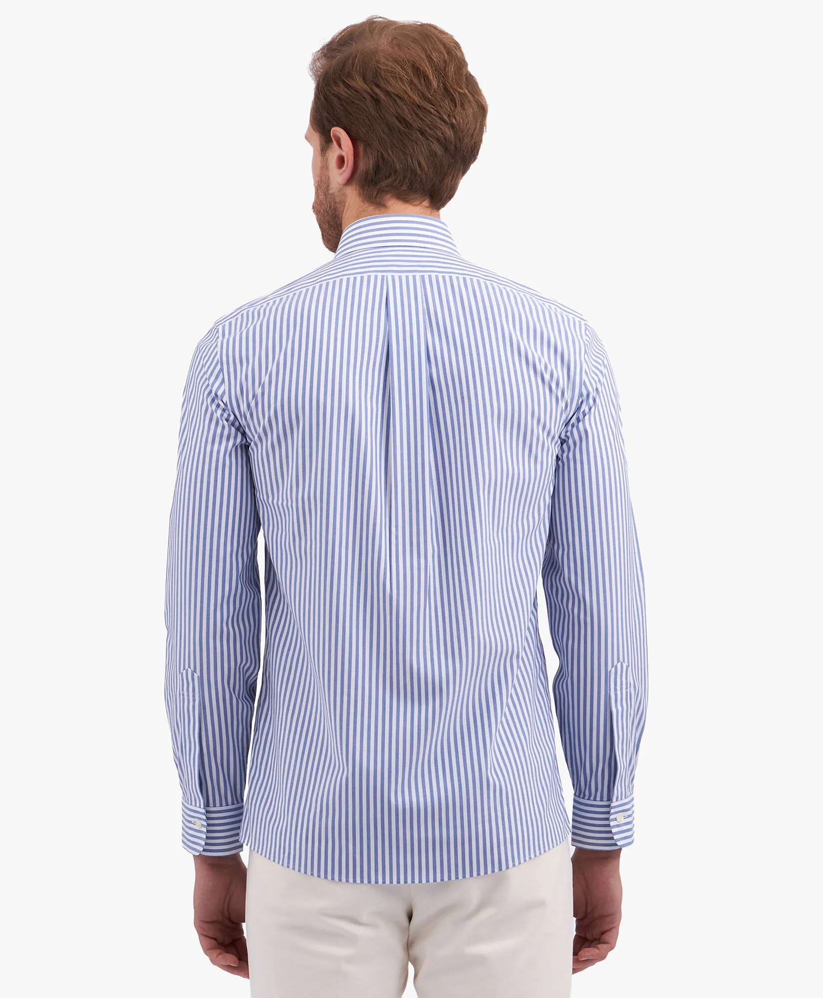 Camisa de vestir de algodón Supima elástico azul marino non-iron corte slim con cuello inglés abierto