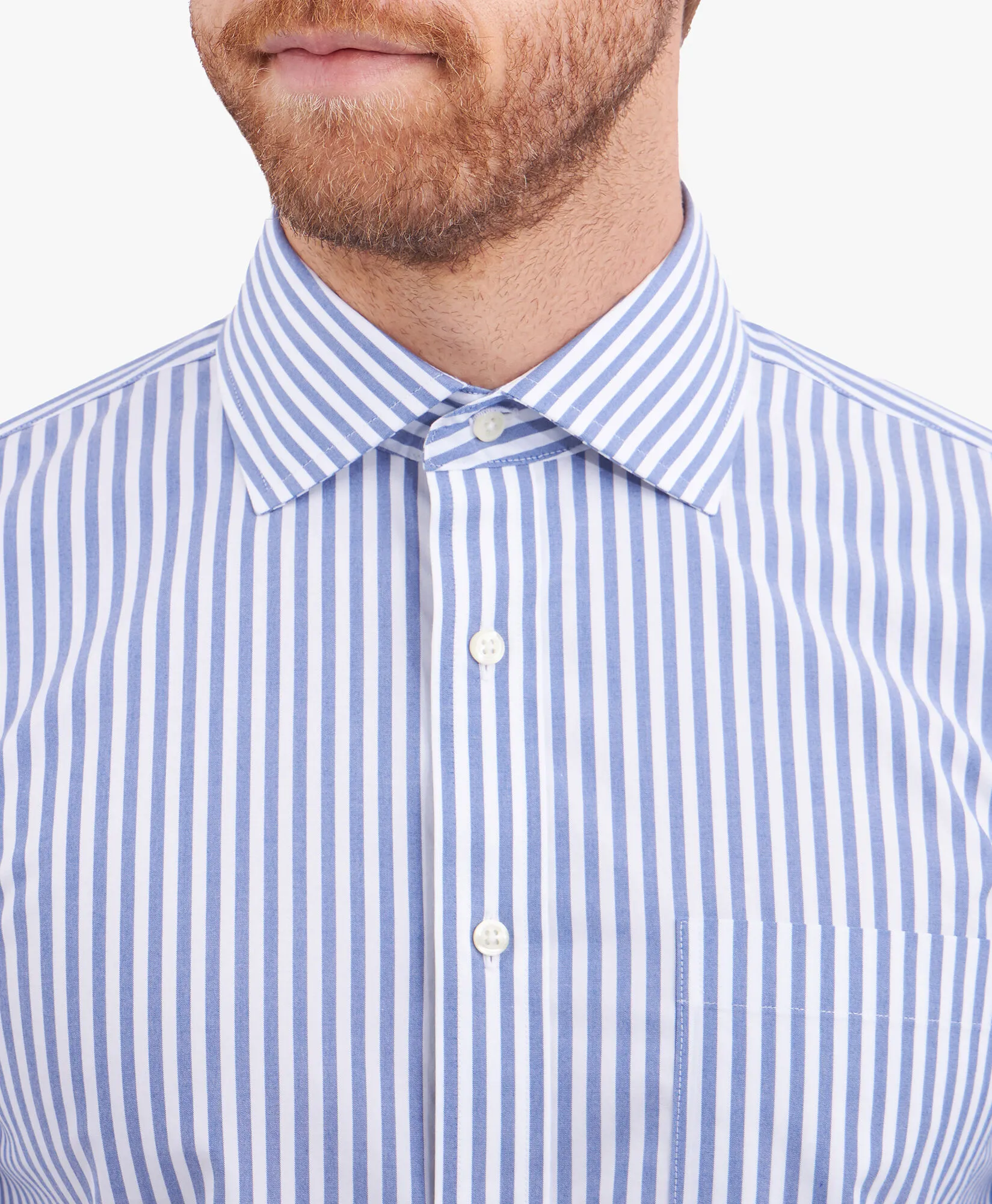 Camisa de vestir de algodón Supima elástico azul marino non-iron corte slim con cuello inglés abierto