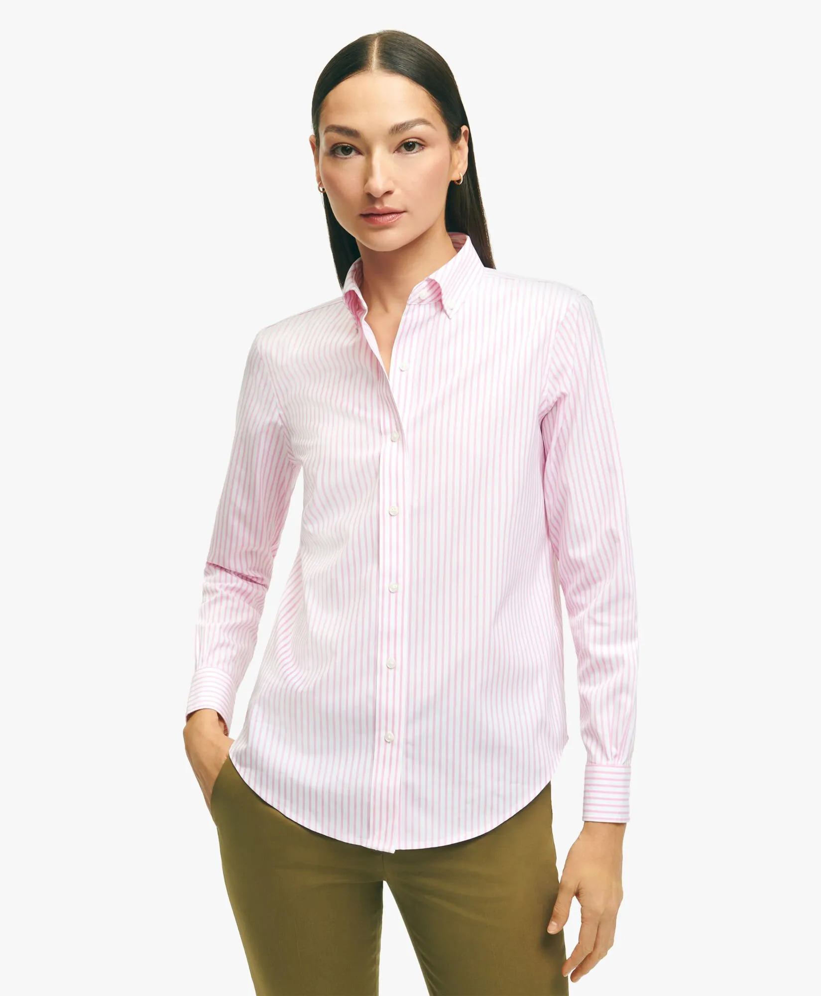 Camisa de vestir de algodón Supima elástico non-iron classic fit con rayas de Bengala