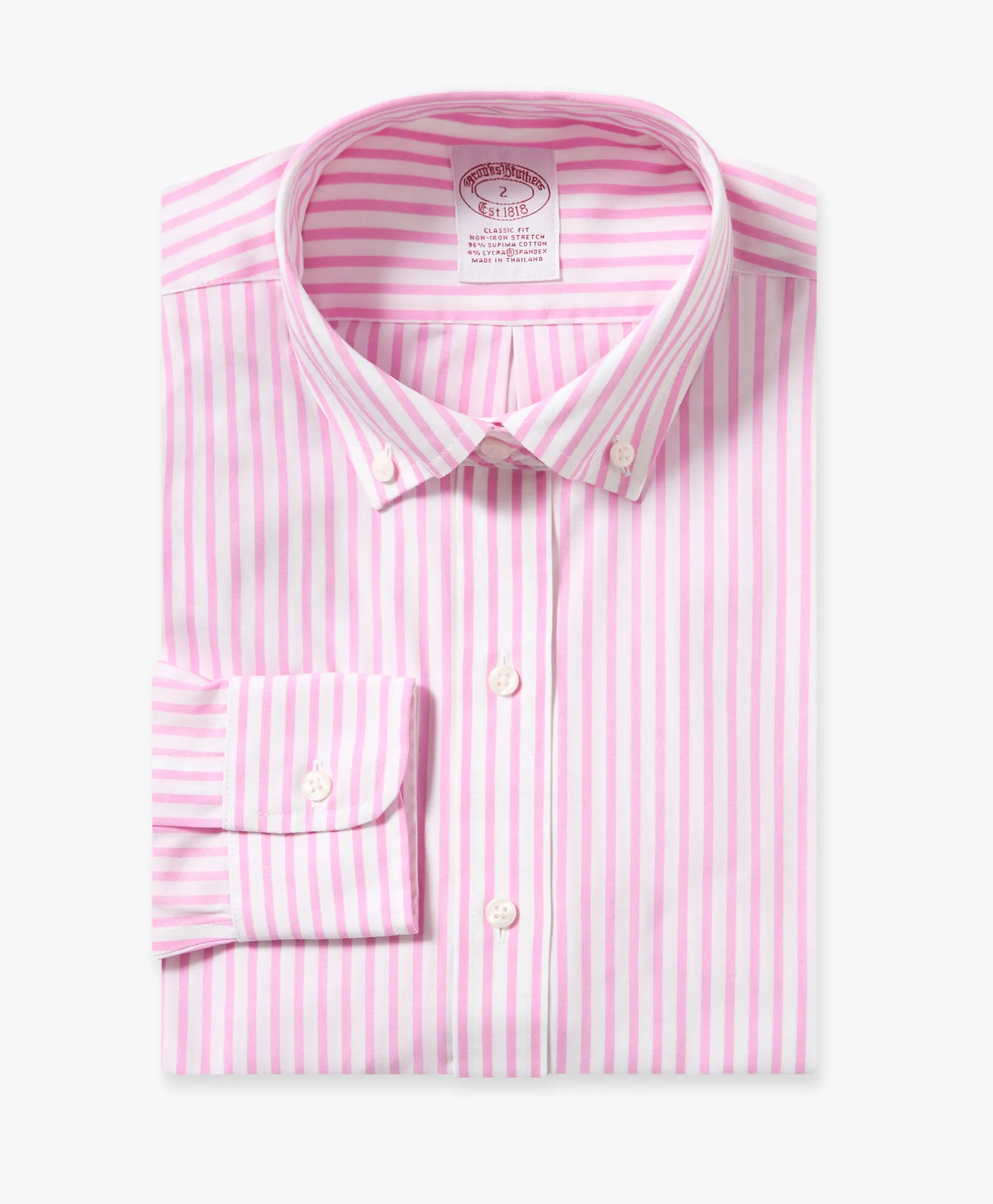 Camisa de vestir de algodón Supima elástico non-iron classic fit con rayas de Bengala