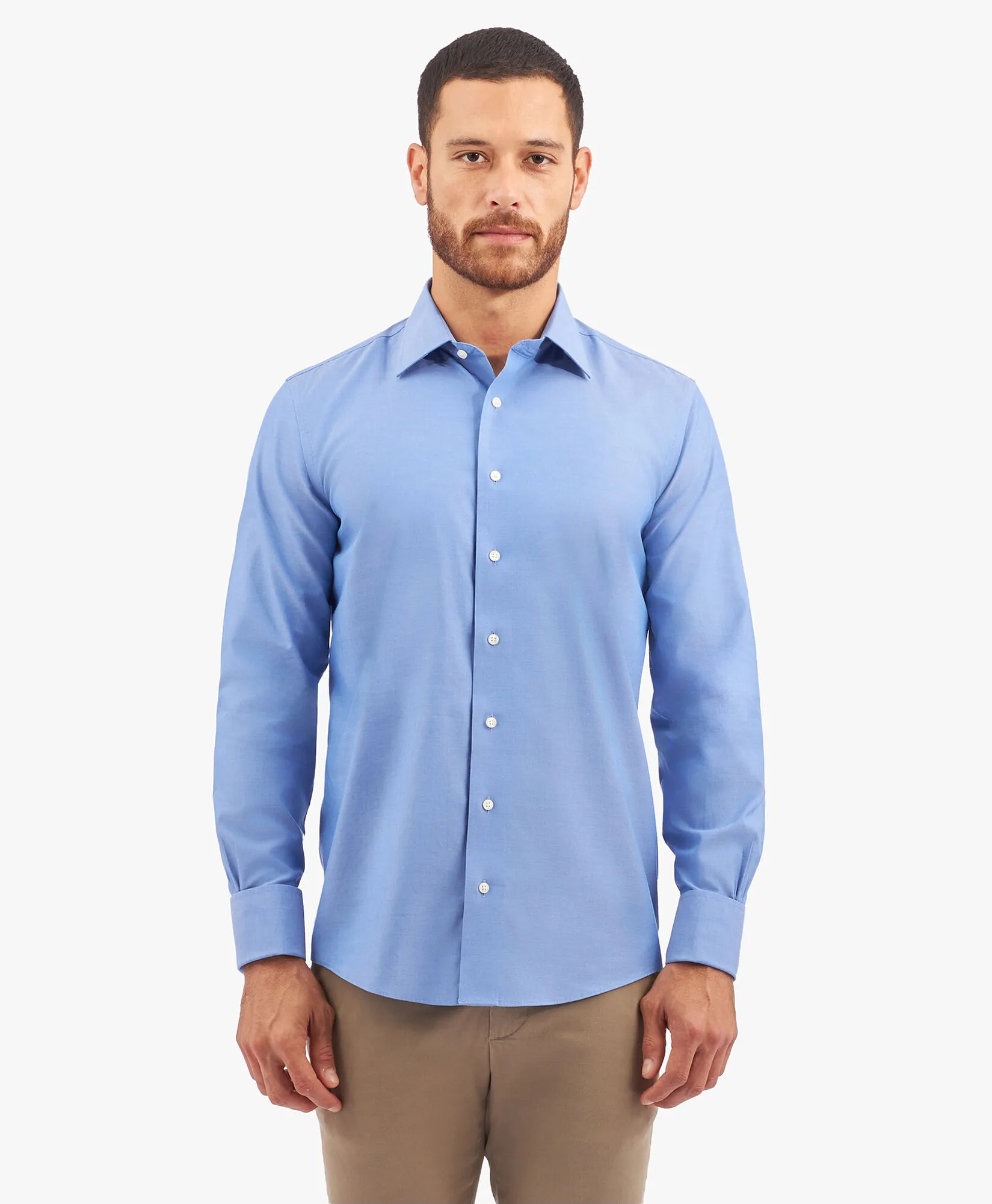 Camisa de vestir de corte slim non-iron en pinpoint Oxford de algodón Supima elástico con cuello Ainsley