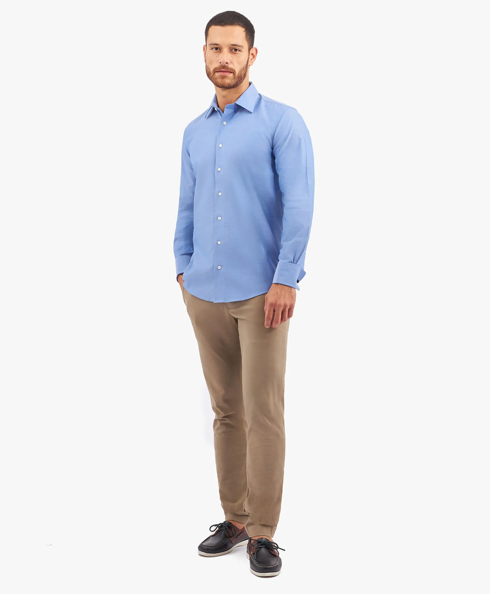 Camisa de vestir de corte slim non-iron en pinpoint Oxford de algodón Supima elástico con cuello Ainsley