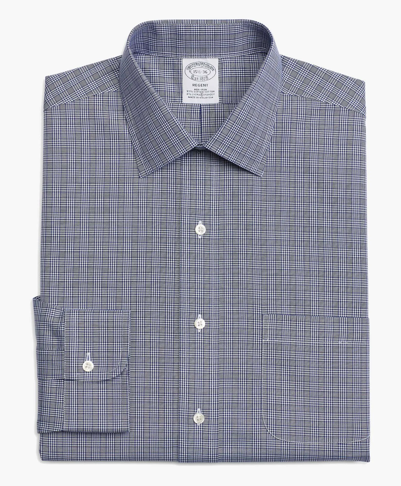 Camisa de vestir non-iron corte regular Regent, Oxford elástico, cuello Ainsley, a cuadros